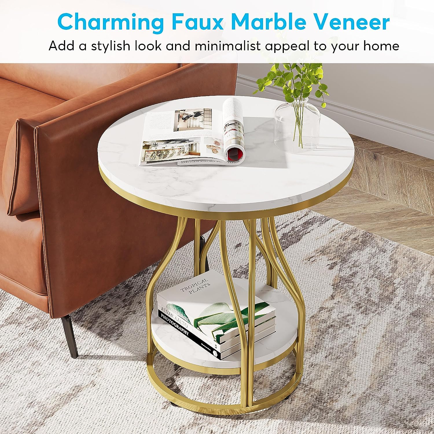 End Table, Round 2-Tier Sofa Side Table with Metal Frame Tribesigns