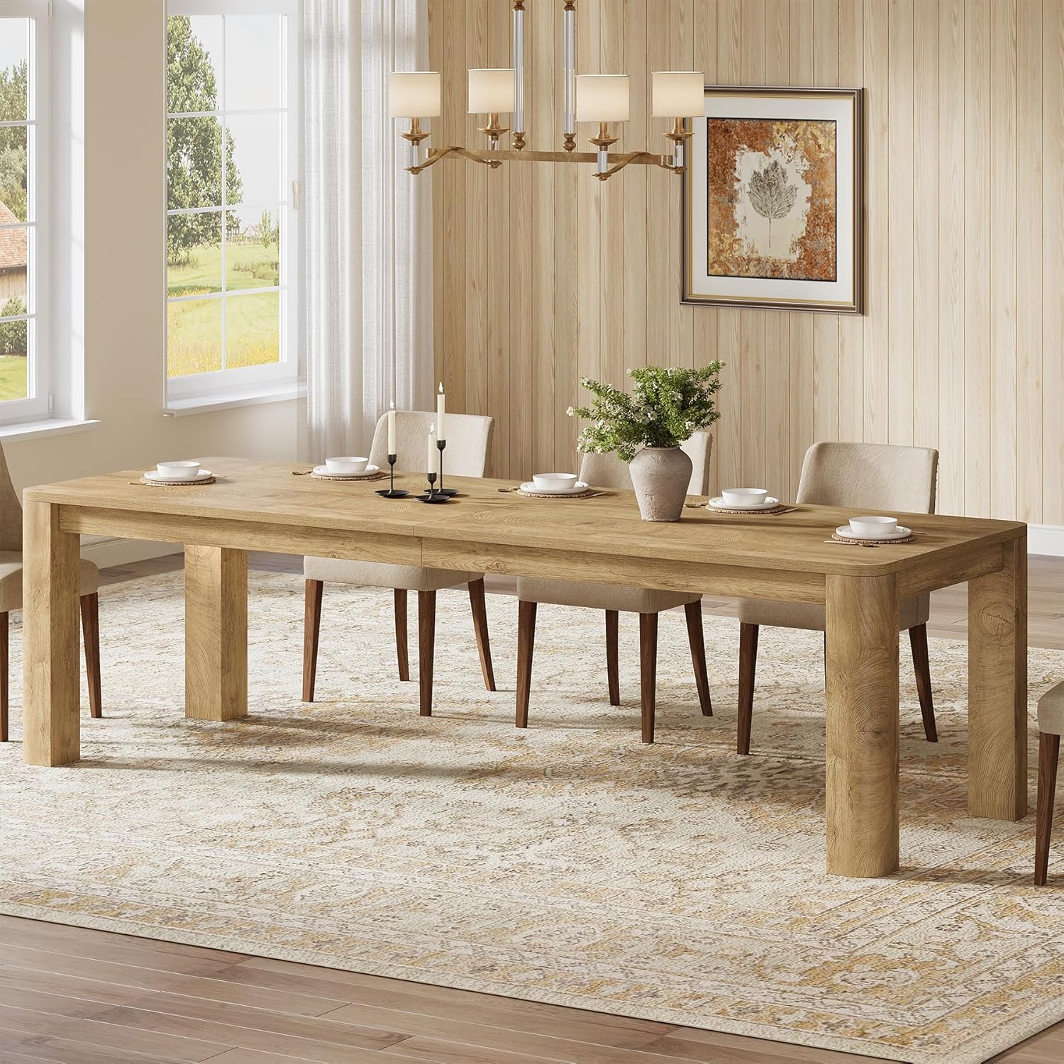 78.74" Dining Table for 6-8, Farmhouse Kitchen Table with Rounded Edges