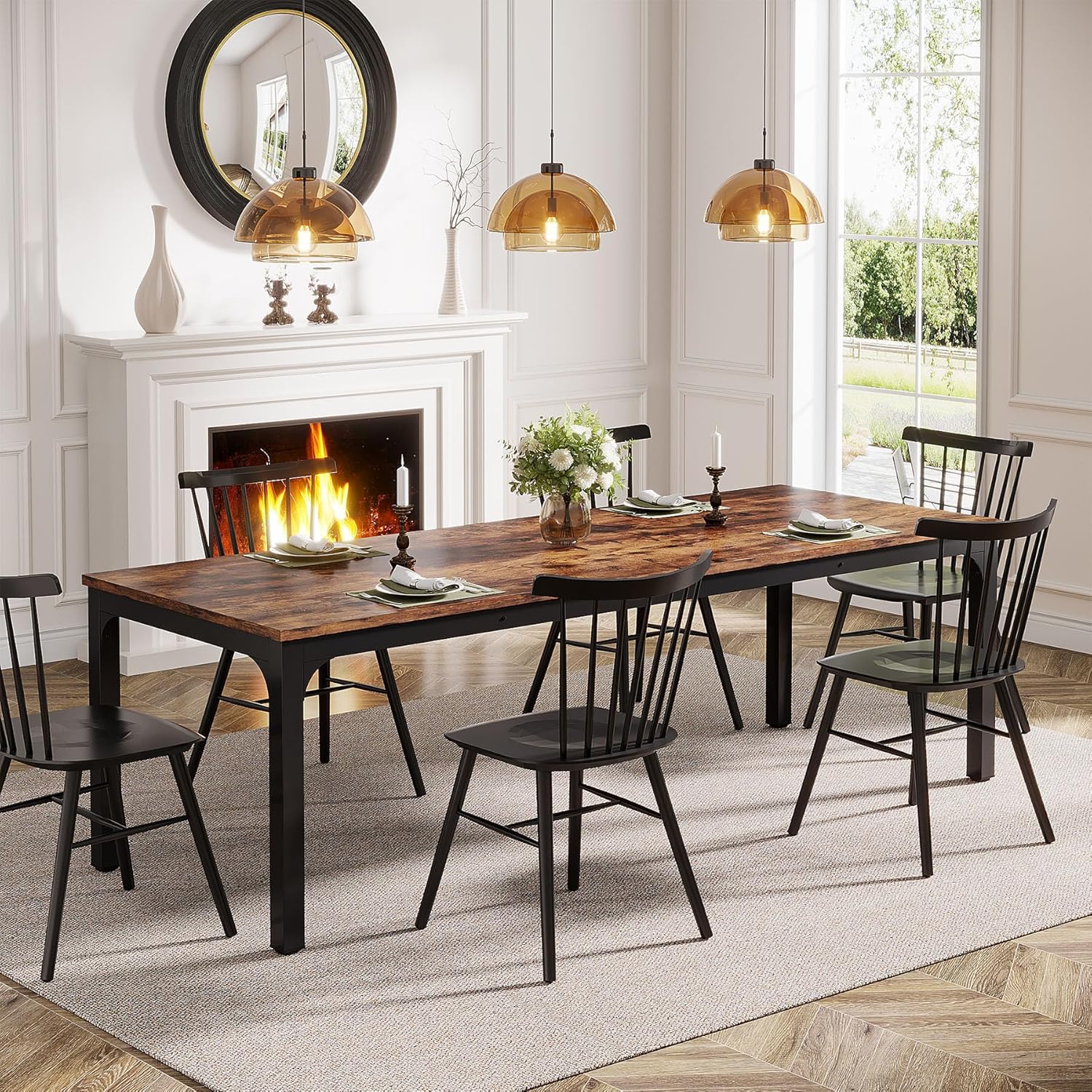 Tribesigns 78.7-Inch Industrial Dining Table, Large Rustic Wood