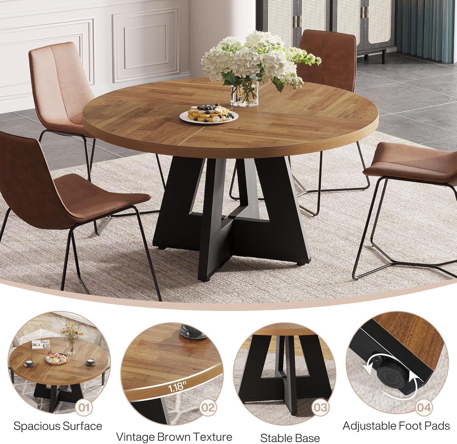 Tribesigns 47 Inch Round Dining Table, Farmhouse Kitchen Table for 4-6