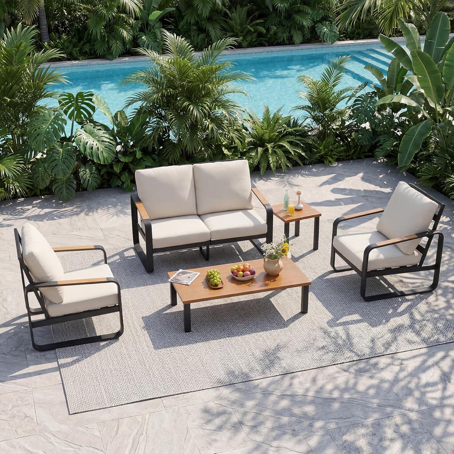 5-Piece Outdoor Patio Furniture Set Conversation Sets with Sofas & Coffee Table & Side Table