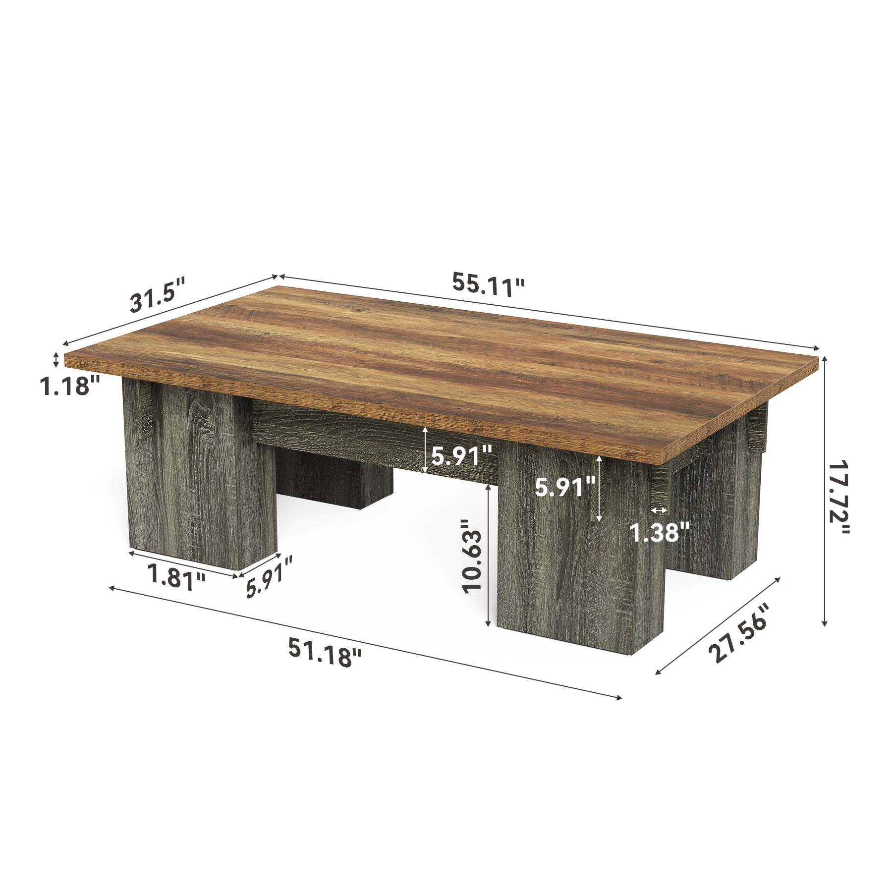 55" Rectangular Coffee Table for Living Room