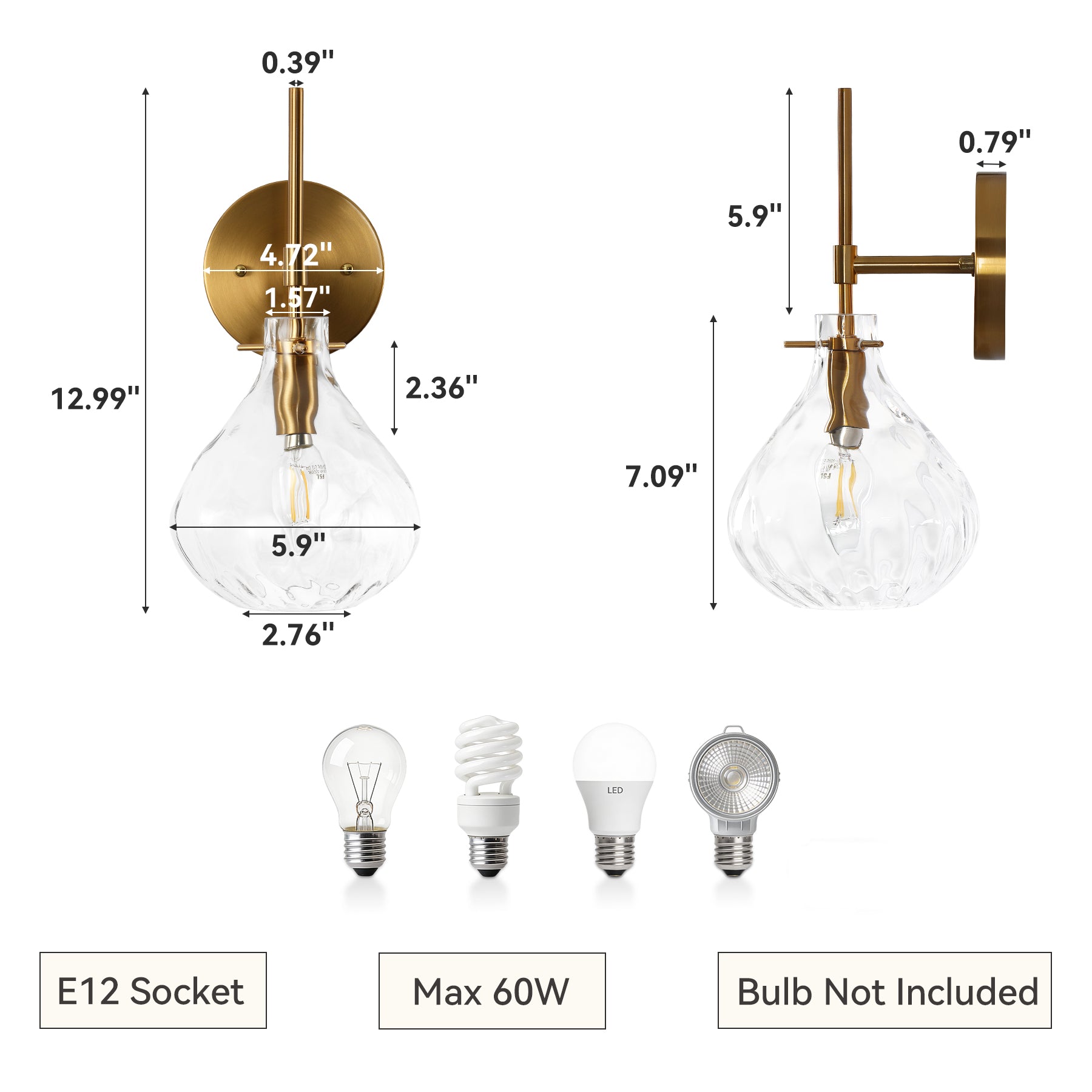 Wall Sconce Set of 2, Bathroom Vanity Wall Lamp with Clear Glass Shade