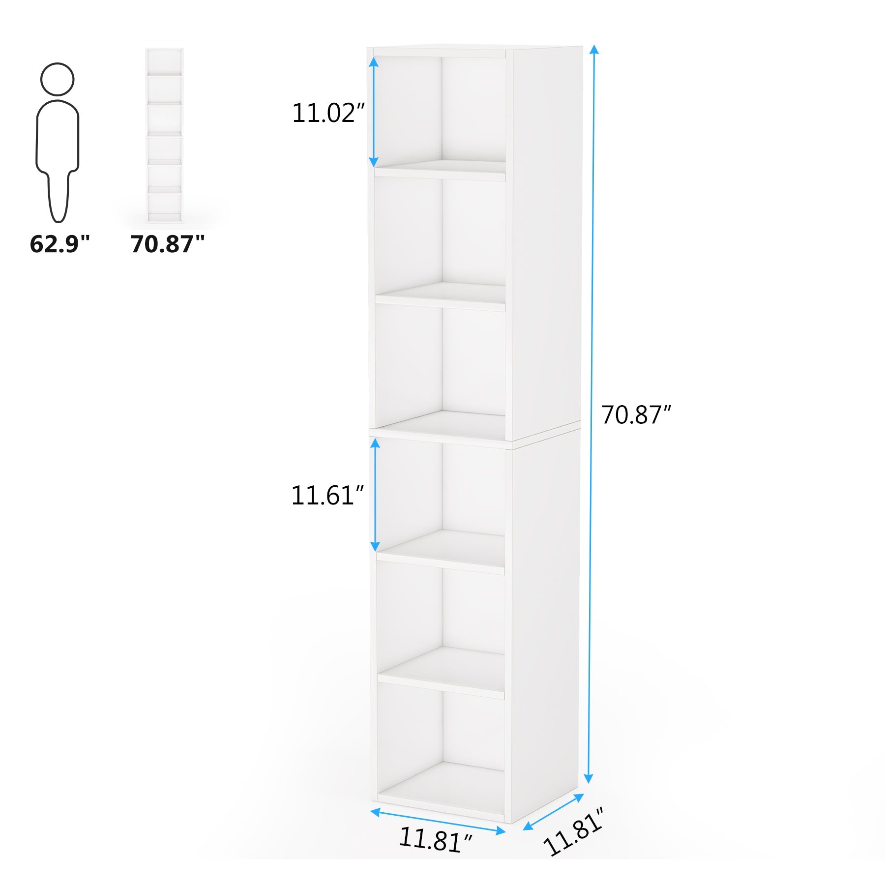 70.9" Corner Bookcase, Modern 6-Tier Narrow Cube Display Shelves