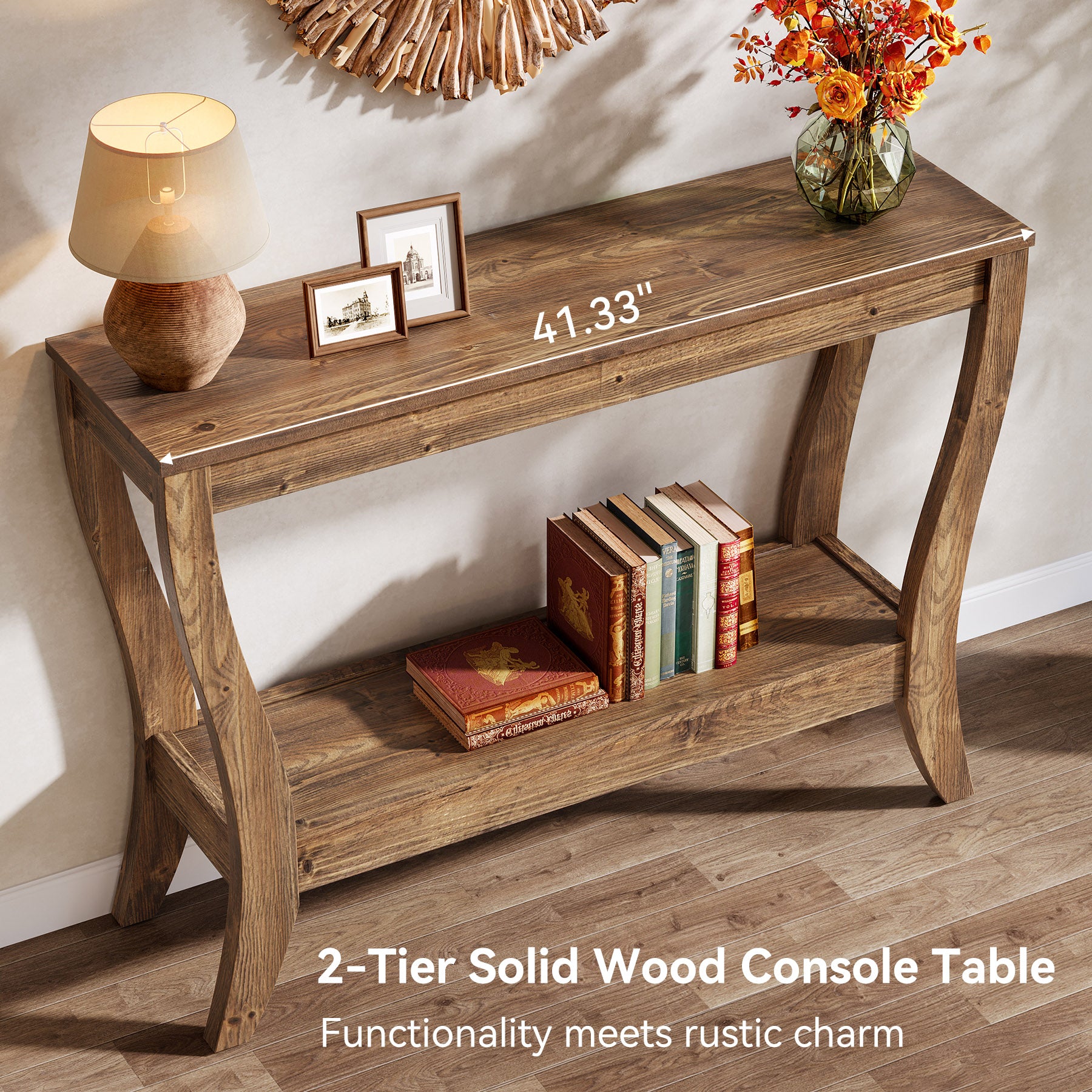 41.3" Solid Wood Console Table, Farmhouse Entryway Table With Storage