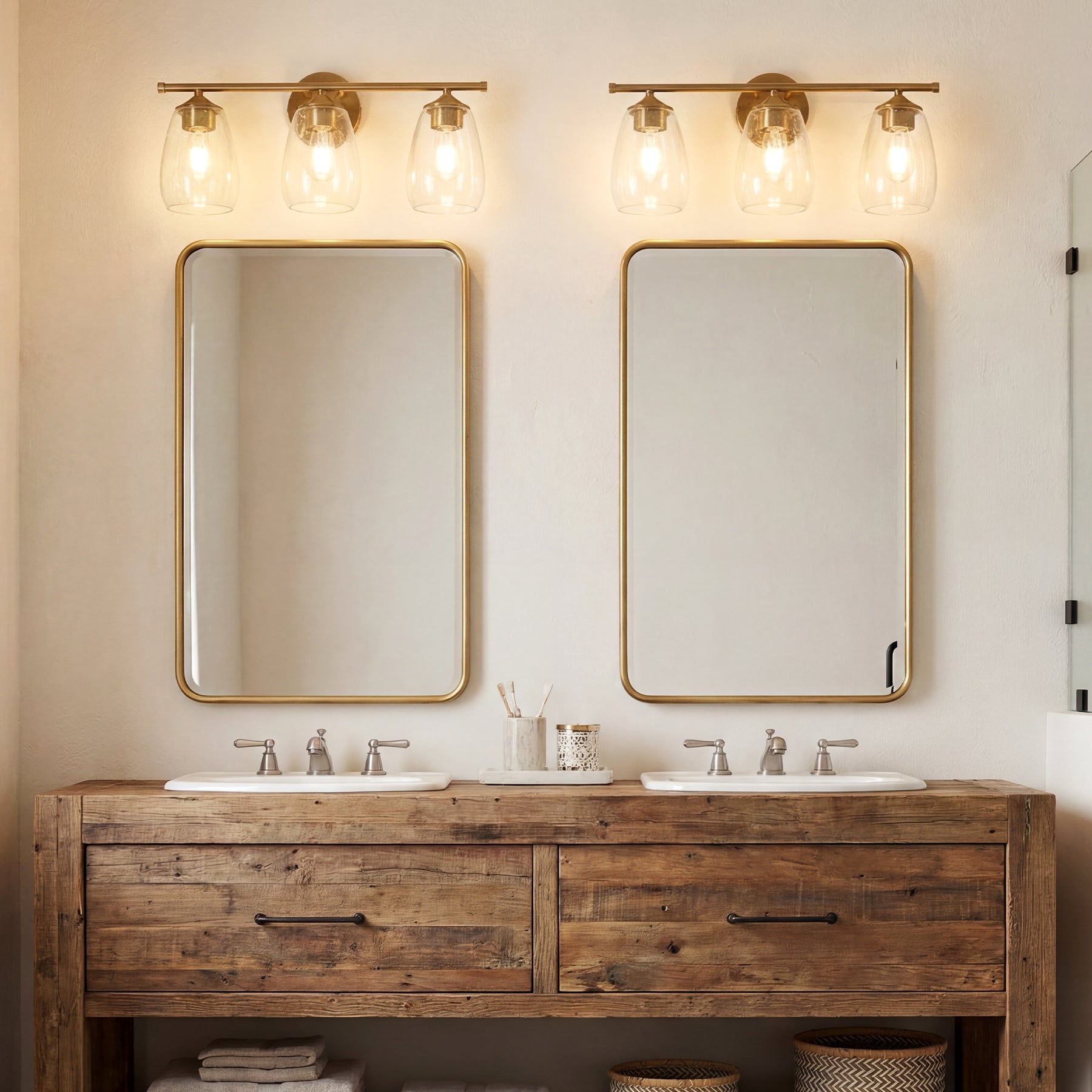 3-Light Vanity Light, Bathroom Wall Light Fixtures with Transparent Bubble Glass Shade