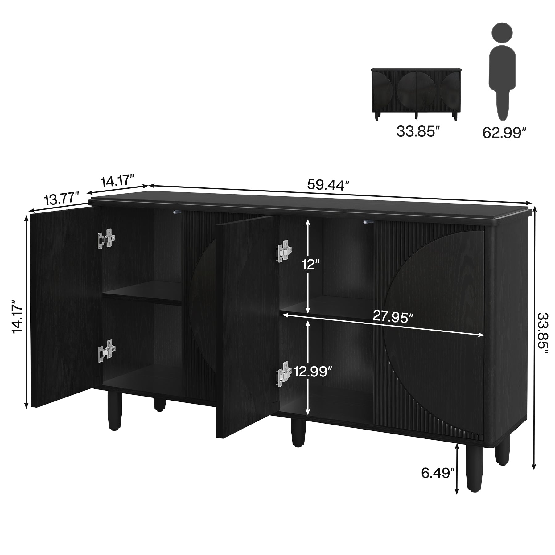 59.4" Sideboard Buffet, Modern Credenza Storage Cabinet with Doors for Kitchen