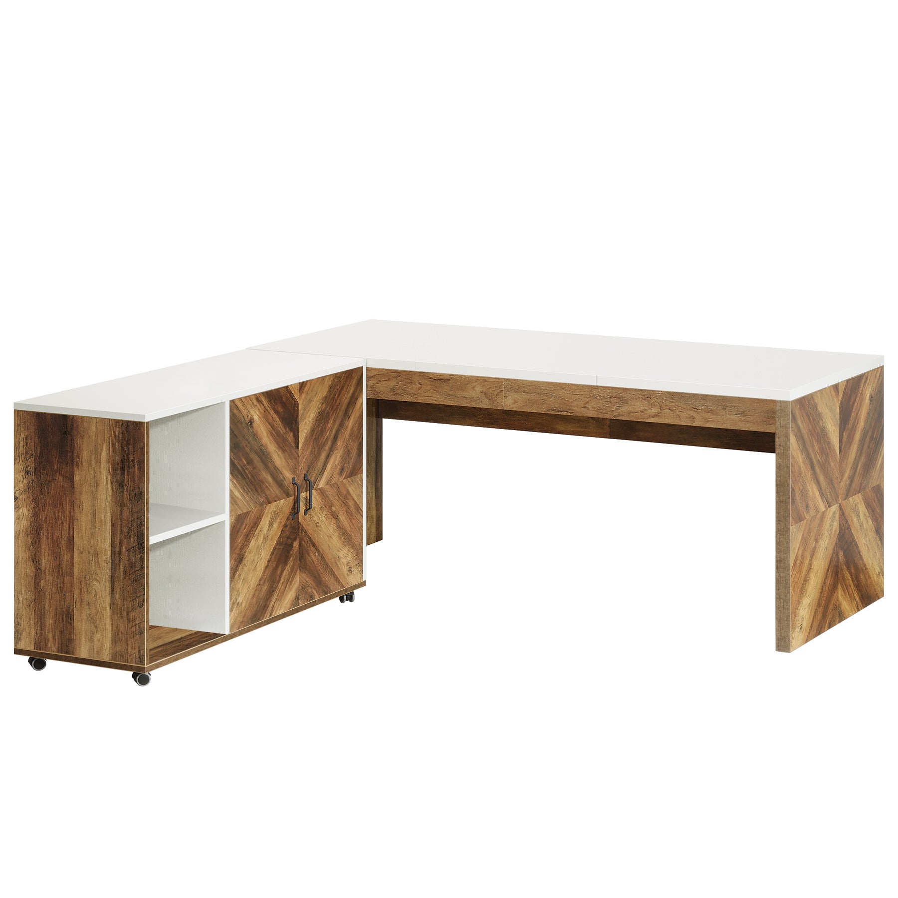 63" L-Shaped Desk, Modern Executive Office Desk with Mobile File Cabinet