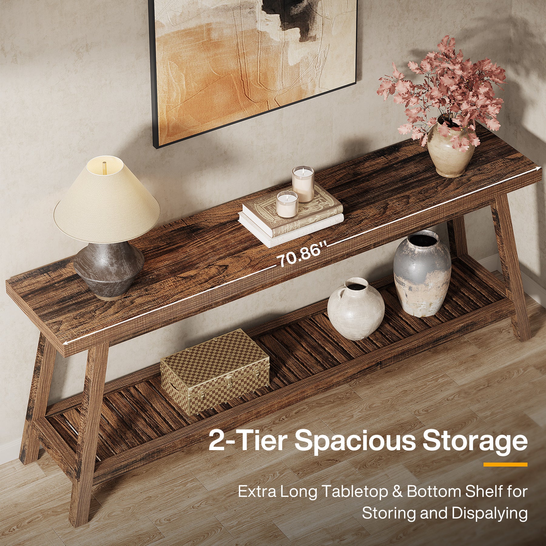 2-Tier Console Table, 70.9" Entryway Sofa Table for Hallway, Living Room