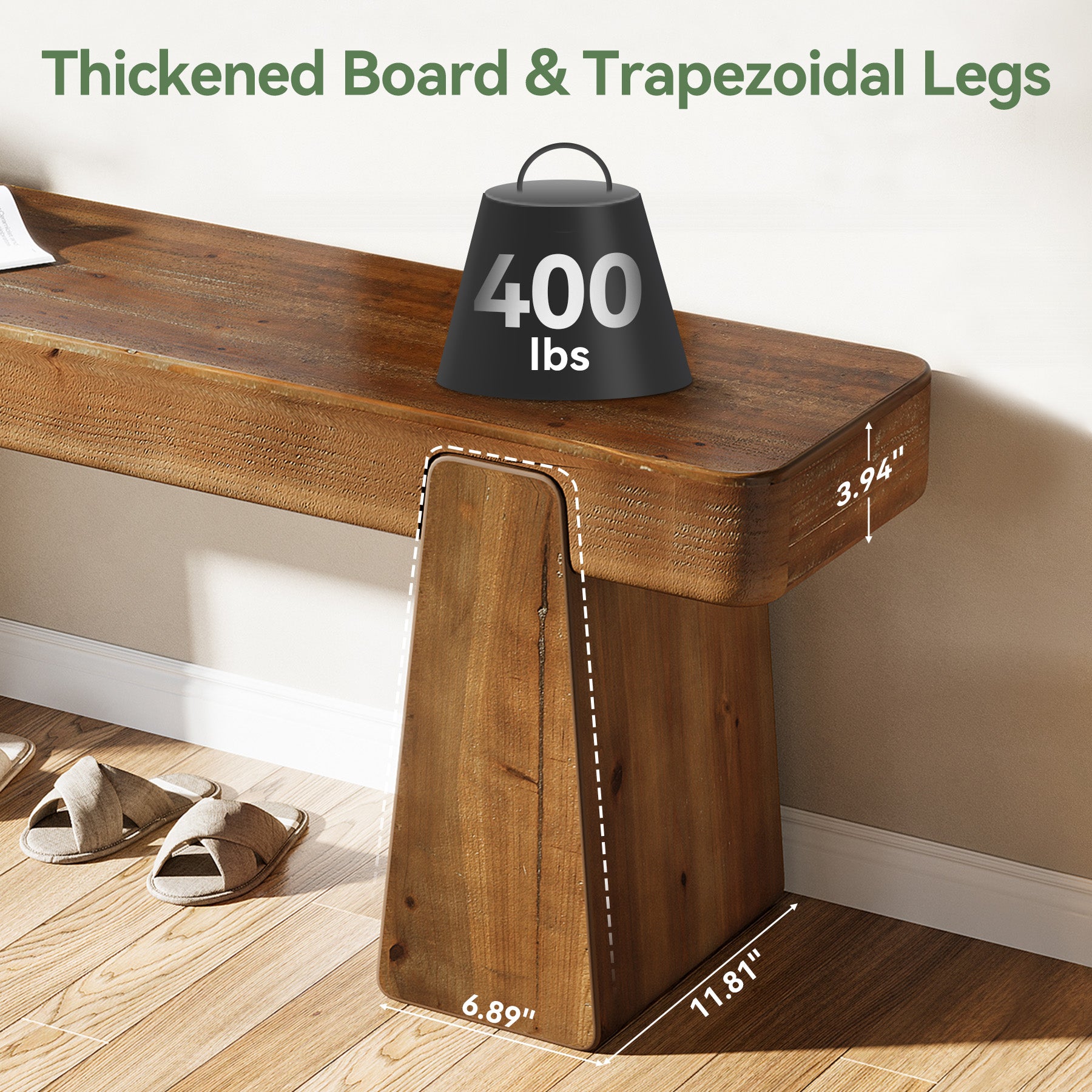 47" Solid Wood Entryway Bench, Farmhouse Shoe Bench with Thickened Legs