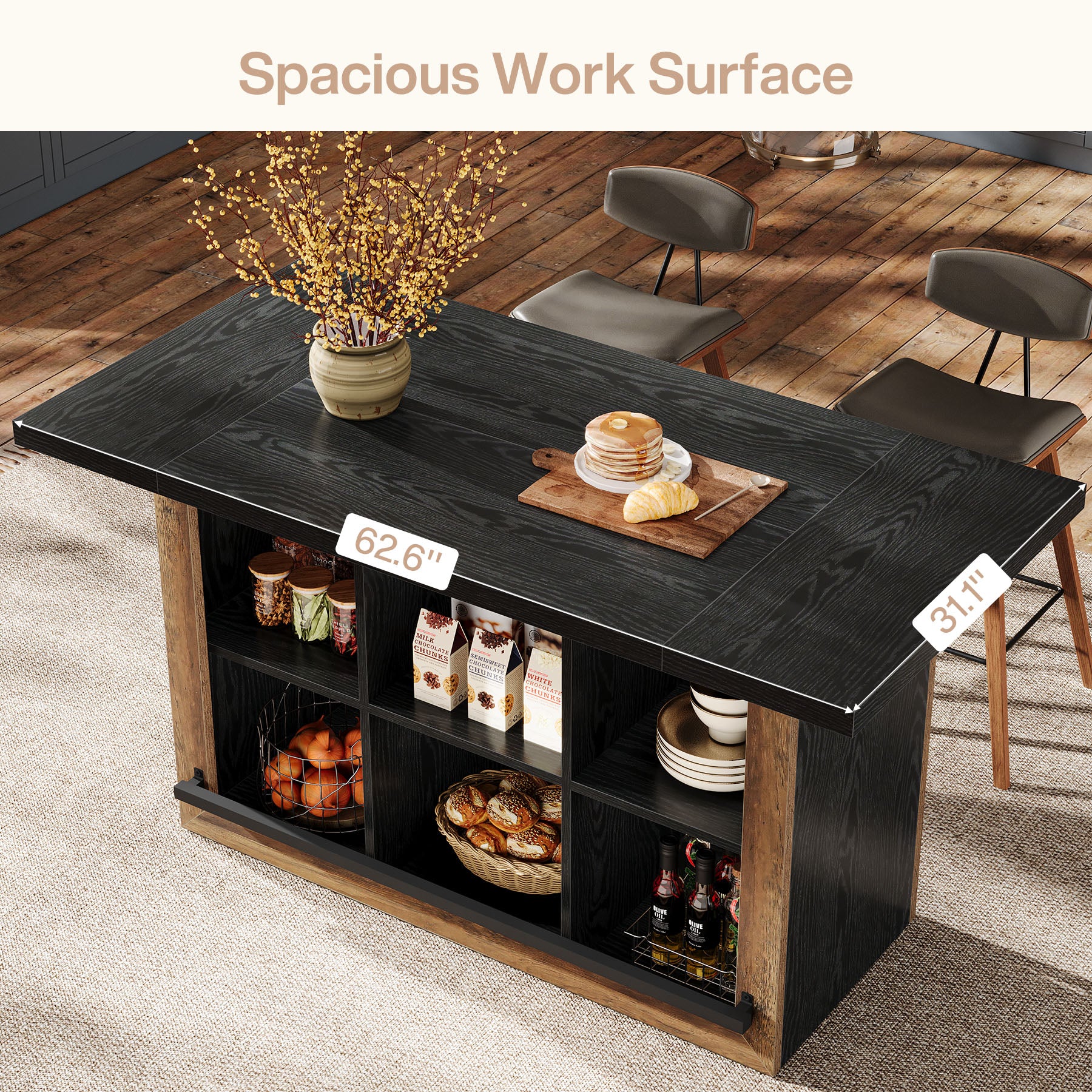 Kitchen Island, Counter Height Kitchen Coffee Bar Table with Storage