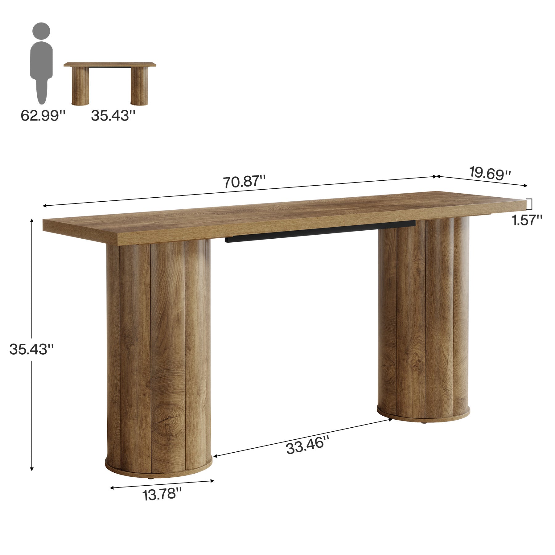 Rectangle Bar Table, 70.9" Counter Height Pub Table for Kitchen Dining Room