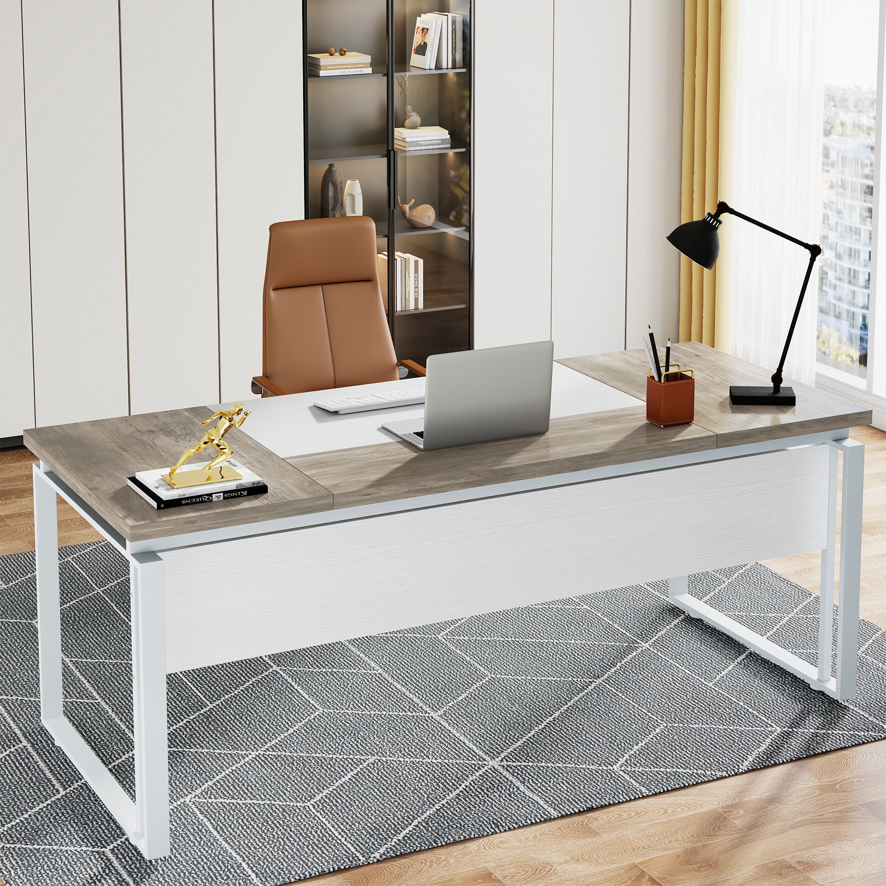 63" Computer Desk, Modern Executive Desk with Sturdy Legs