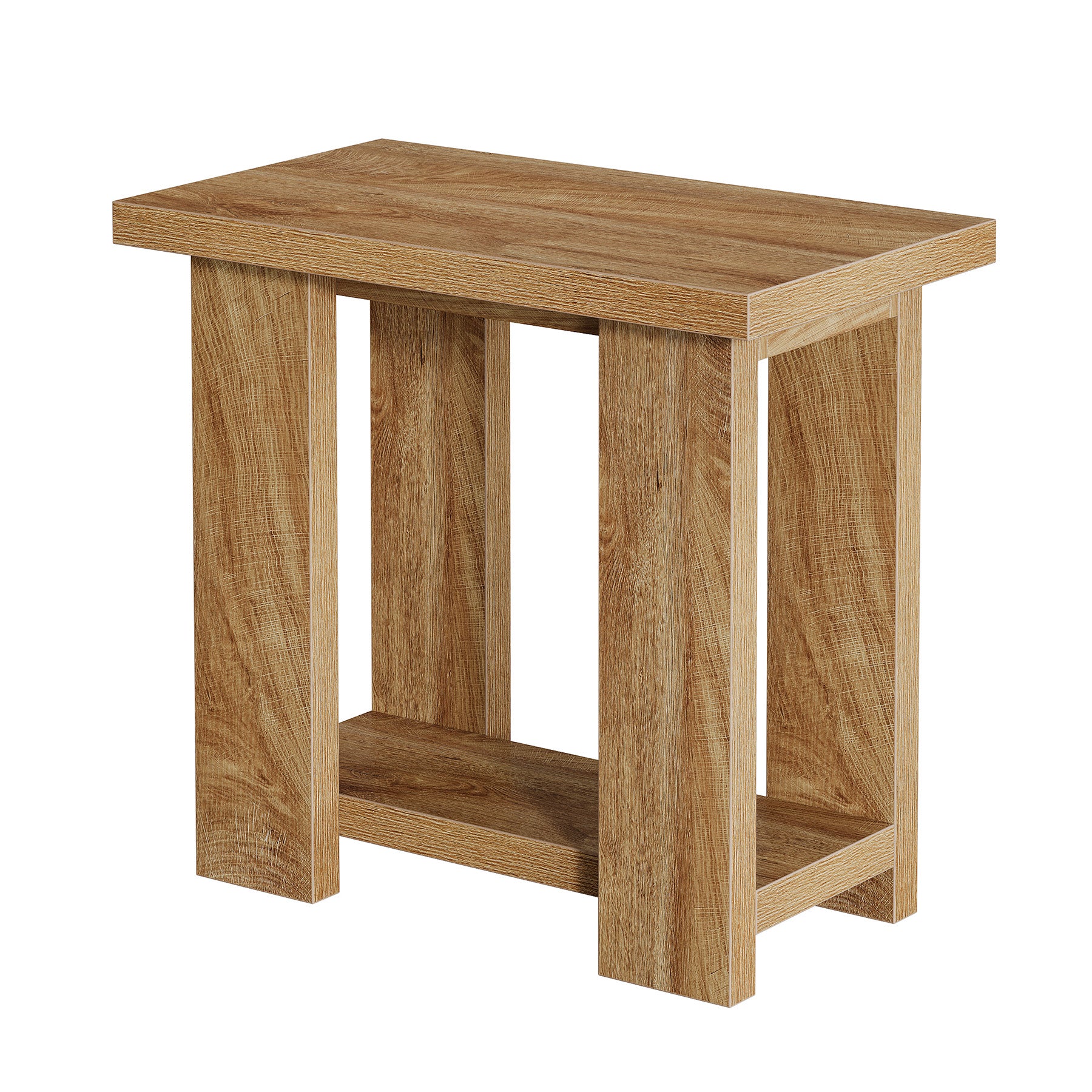 2-Tier End Table, Farmhouse Side Table with Storage Shelves for Small Space