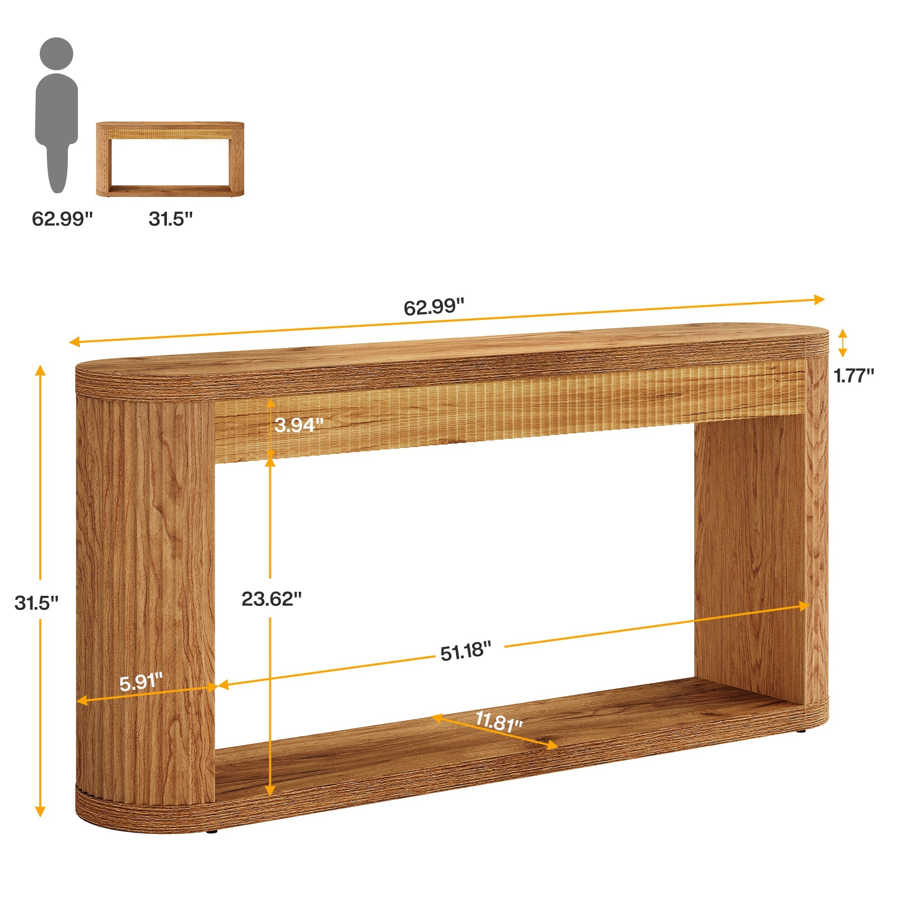 63" Console Table, Fluted Sofa Table Entryway Foyer Table