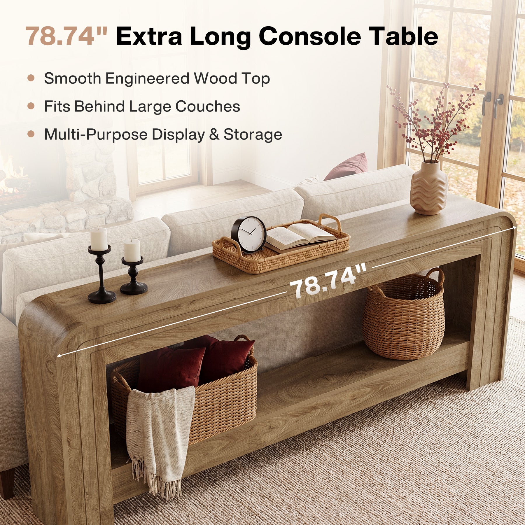 78.74" Extra Long Console Table with Storage