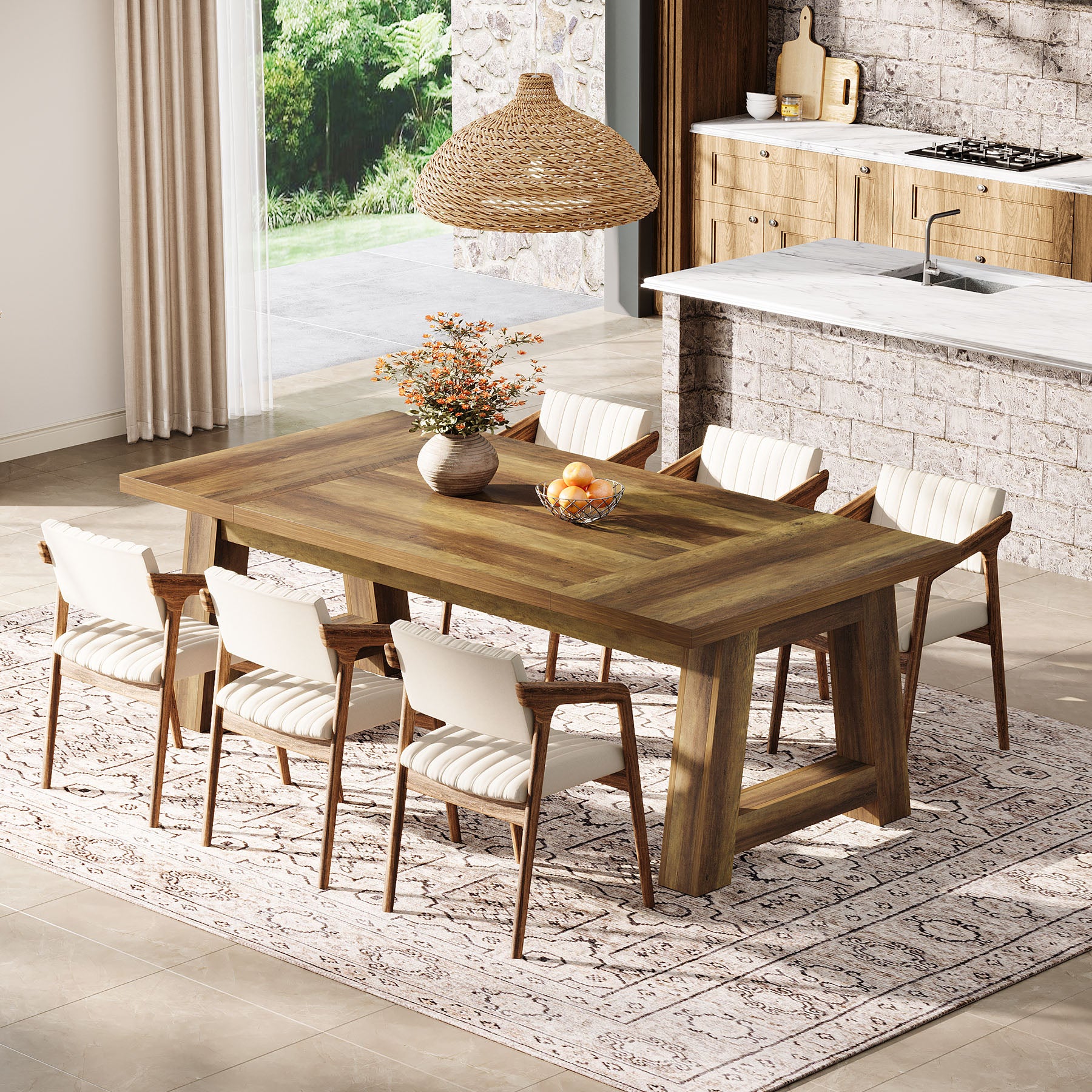 70.5'' Dining Table for 6 - 8, Farmhouse Kitchen Table with Sturdy Legs Tribesigns