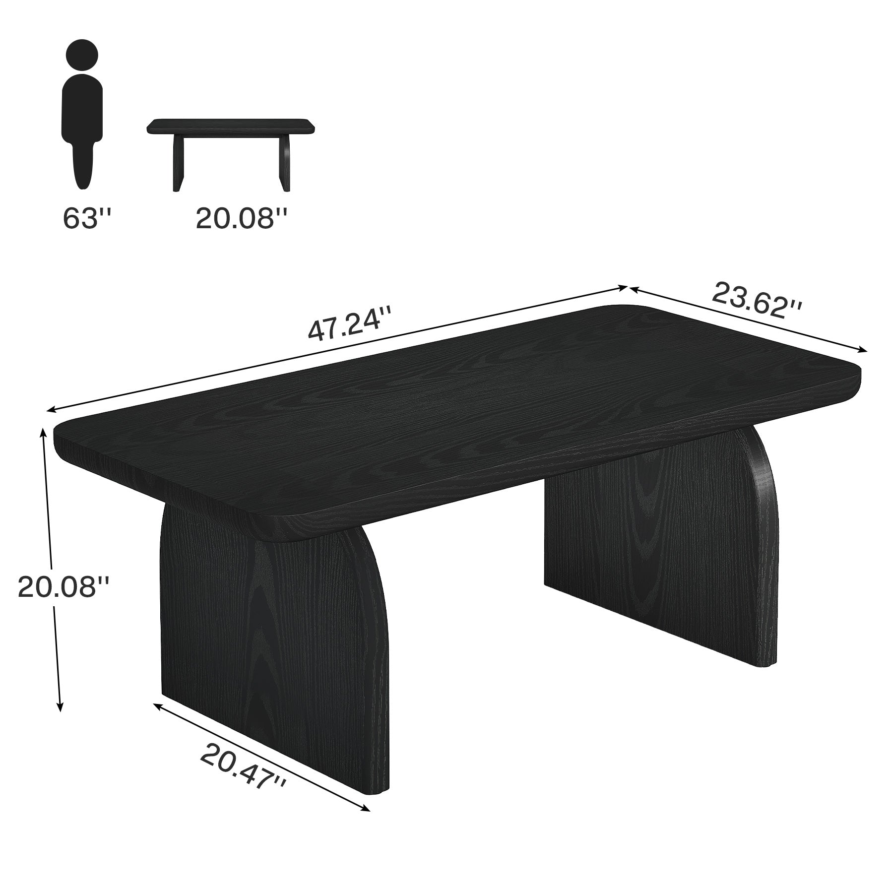 47" Farmhouse Coffee Table, Rectangular Wooden Center Table for Living Room
