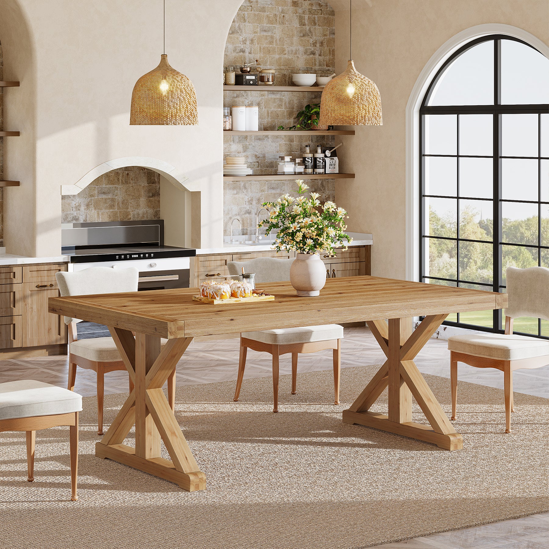 63" Solid Wood Dining Table, Rectangular Kitchen Table for 4-6