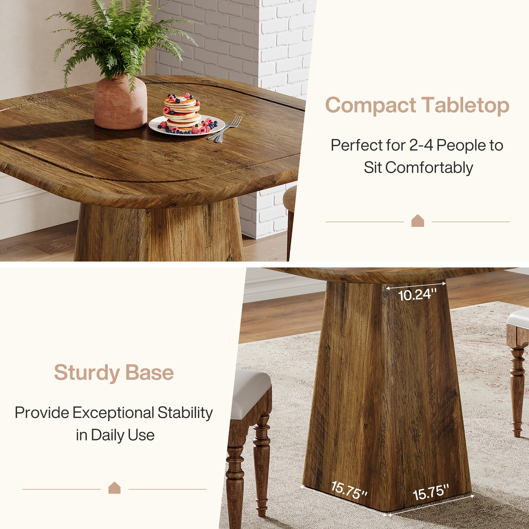 Square Dining Table for 2-4, 31.5" Kitchen Table with Heavy-Duty Pedestal Base