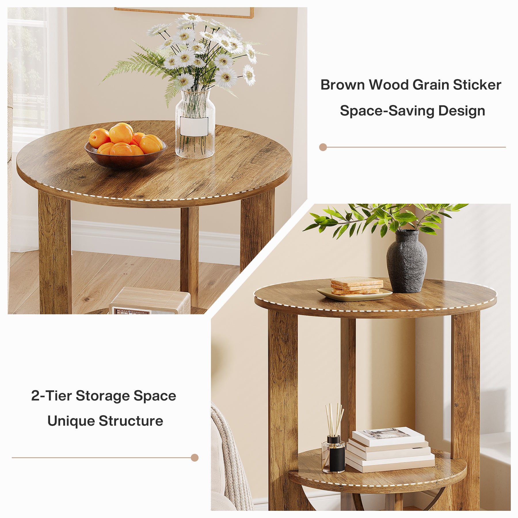 Round End Table, 2-Tier Side Table Nightstand with Storage