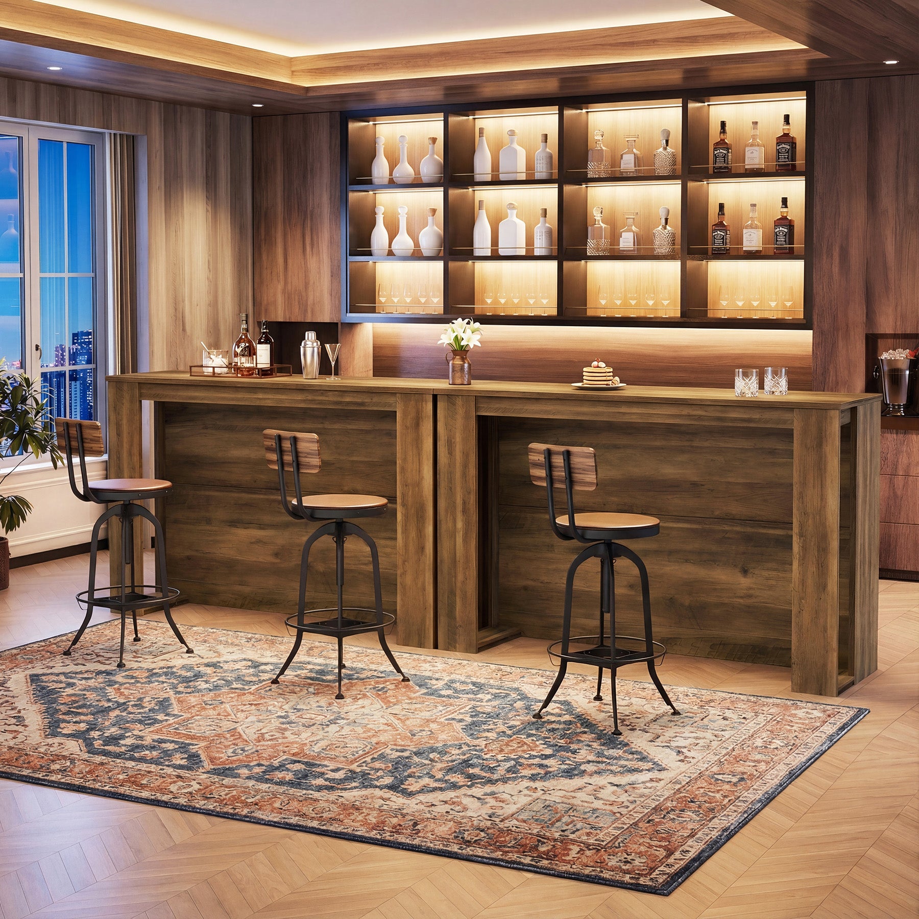 55" Bar Table, High Top Large Home Bar Unit Table with 2-Tier Shelves
