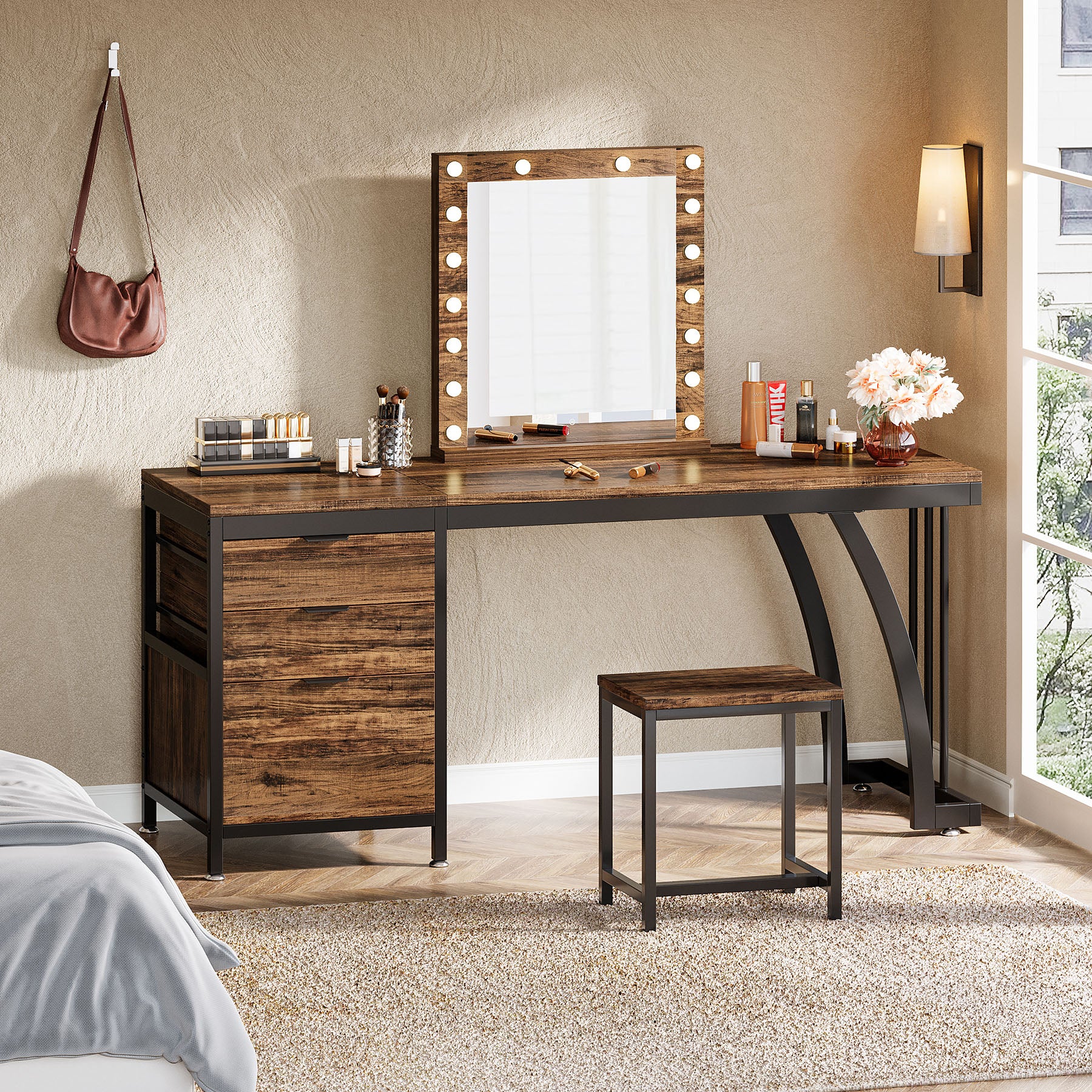 3-Drawer Makeup Vanity Desk, 59" Dressing Table with Reversible Drawers (Only Desk)