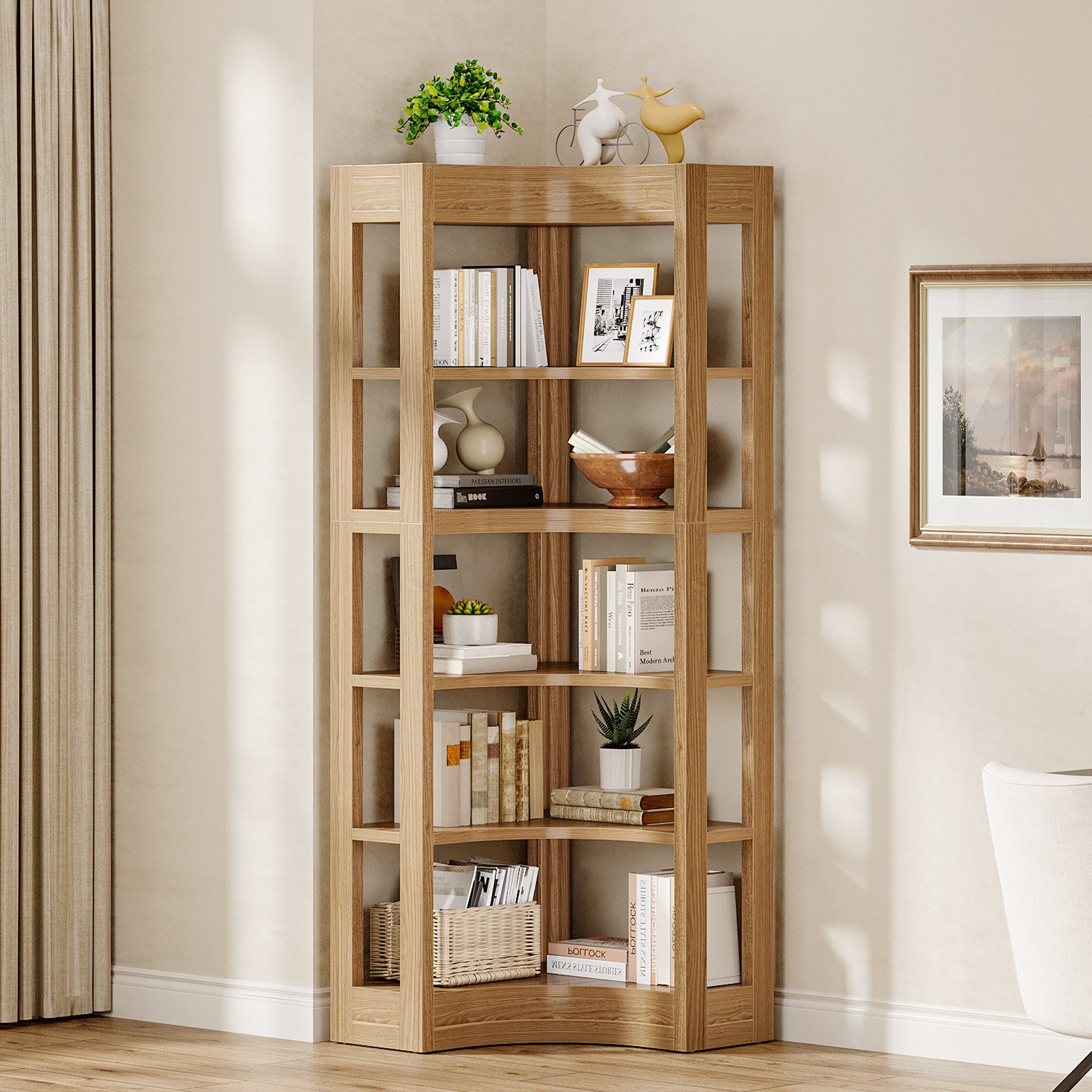 71" Corner Shelf, L-Shaped Bookcase 6-Tier Bookshelf for Home Office