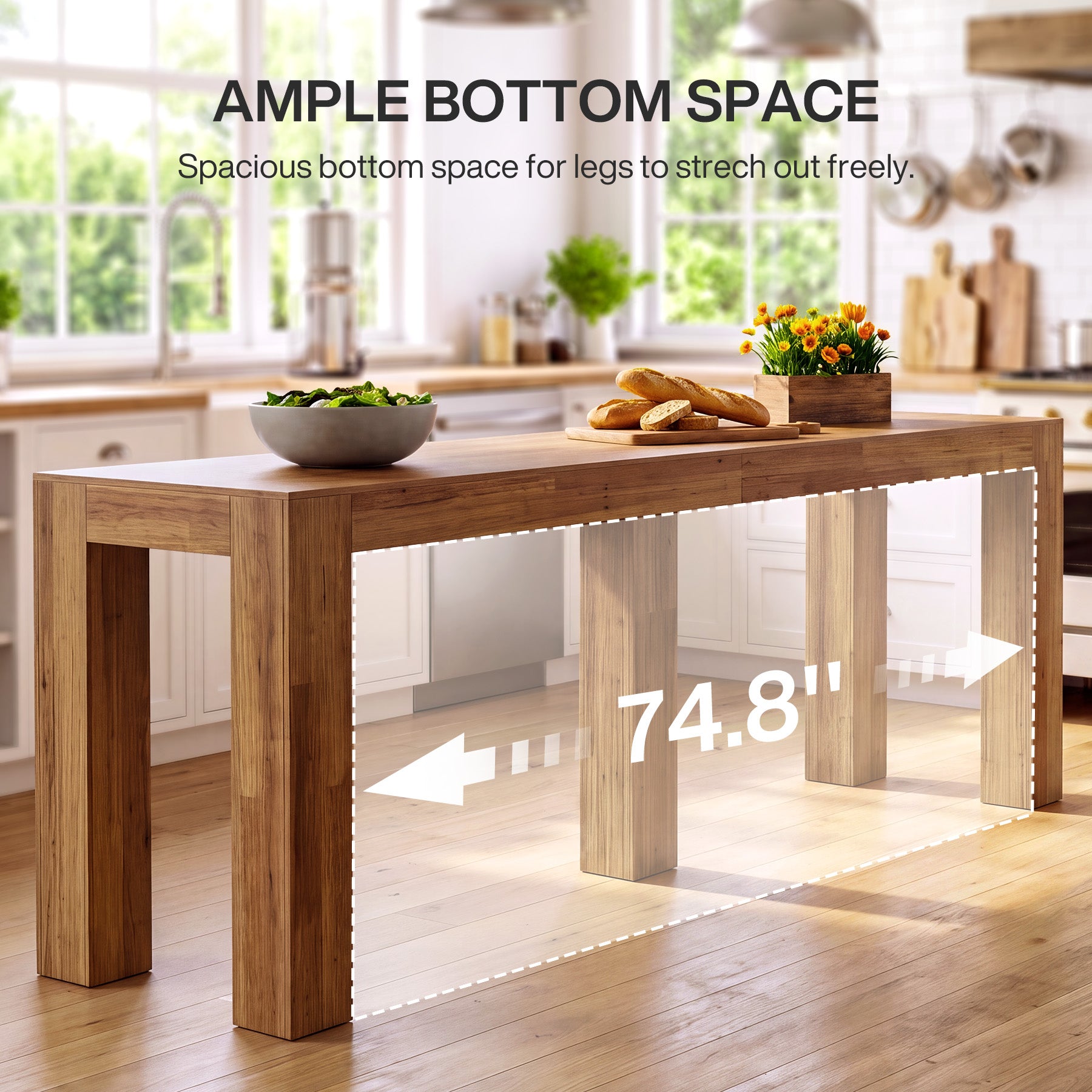 86.6" Counter Height Dining Table with 5 Legs, Wood Rectangle Bar Table for Kitchen