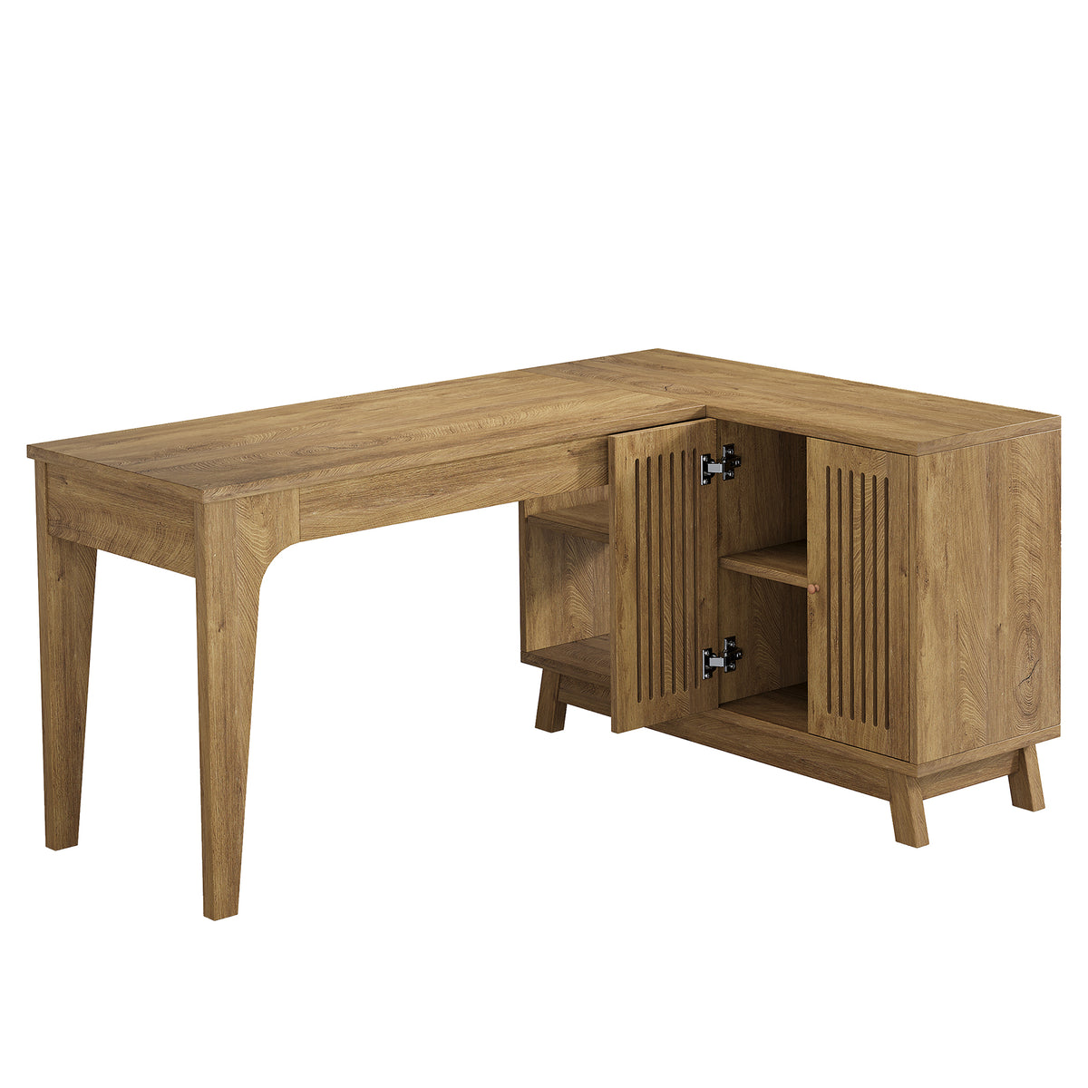 57" L-Shaped Corner Desk, Wood Computer Desk Study Writing Table with Cabinet