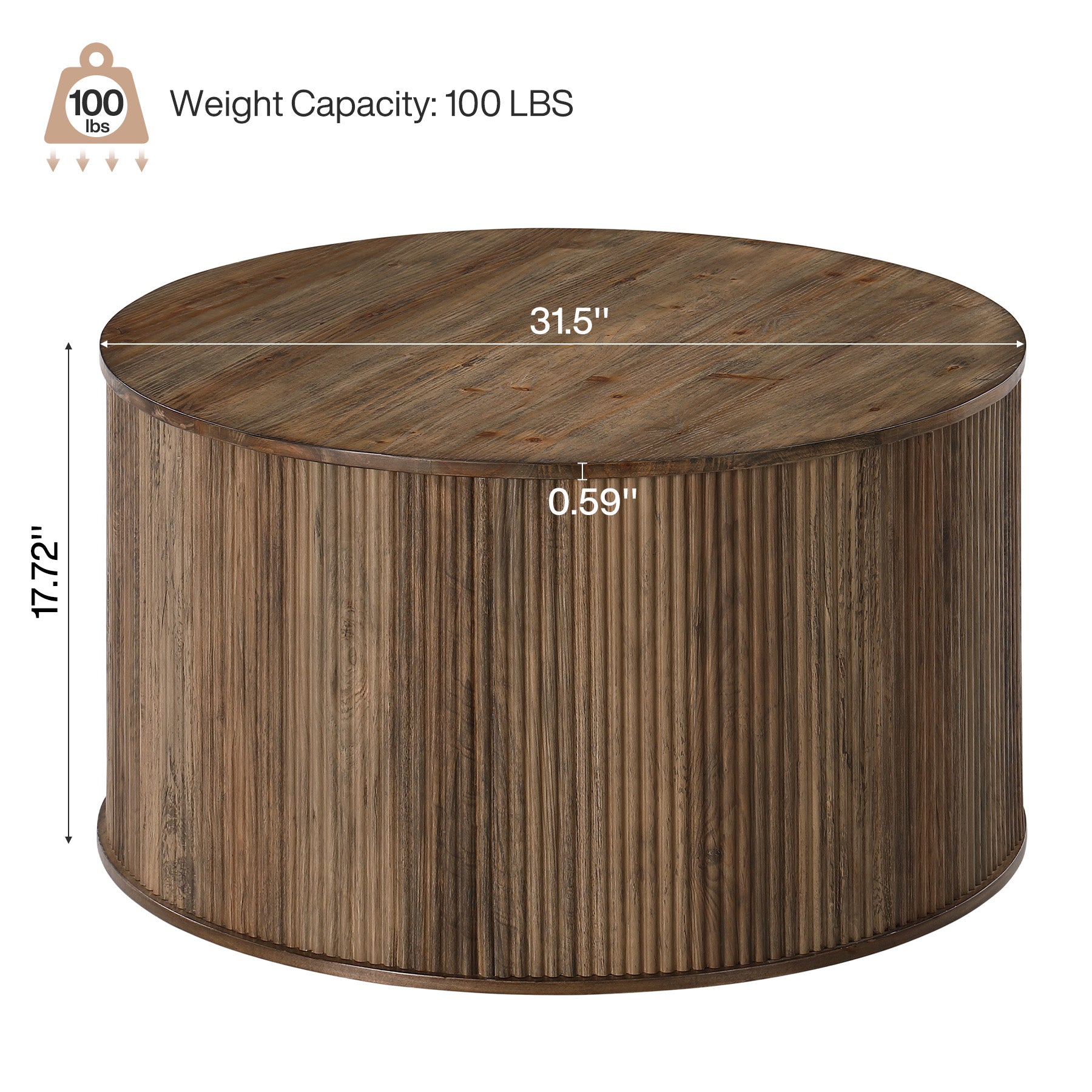 31.5" Round Coffee Table, Modern Center Table with Wooden Veneer Top