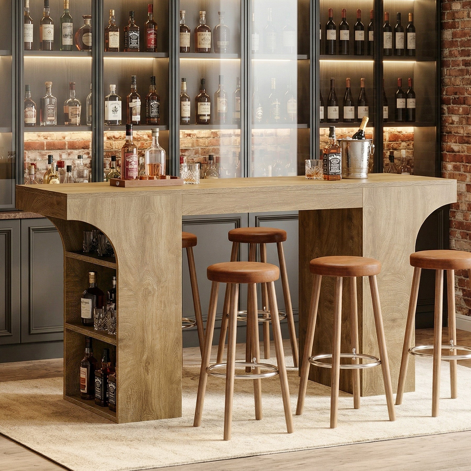 63" Bar Table, Rectangular Counter Height Pub Table with Storage Shelves