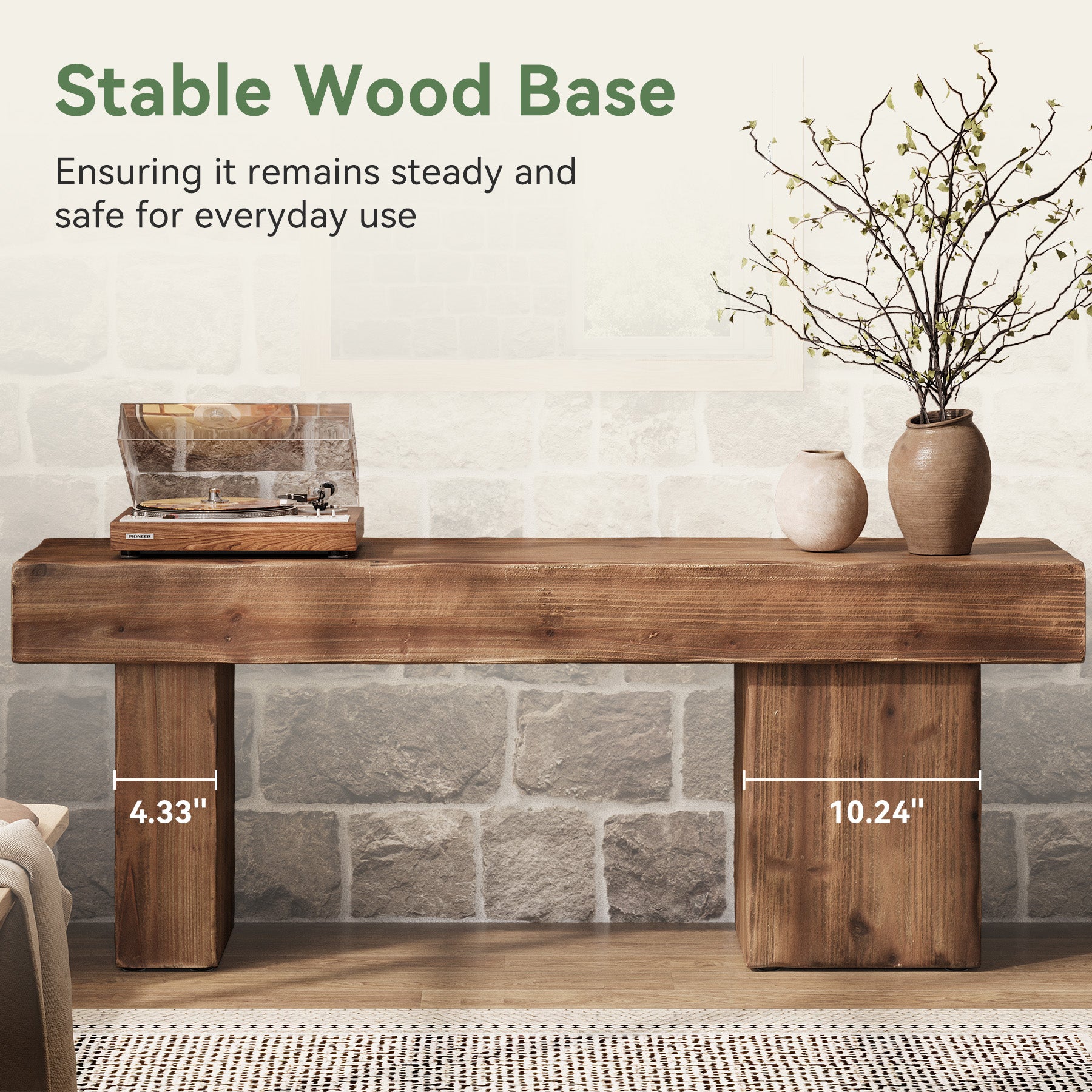 Solid Wood Bench, 47" Farmhouse Entryway Bench with Artistic Legs