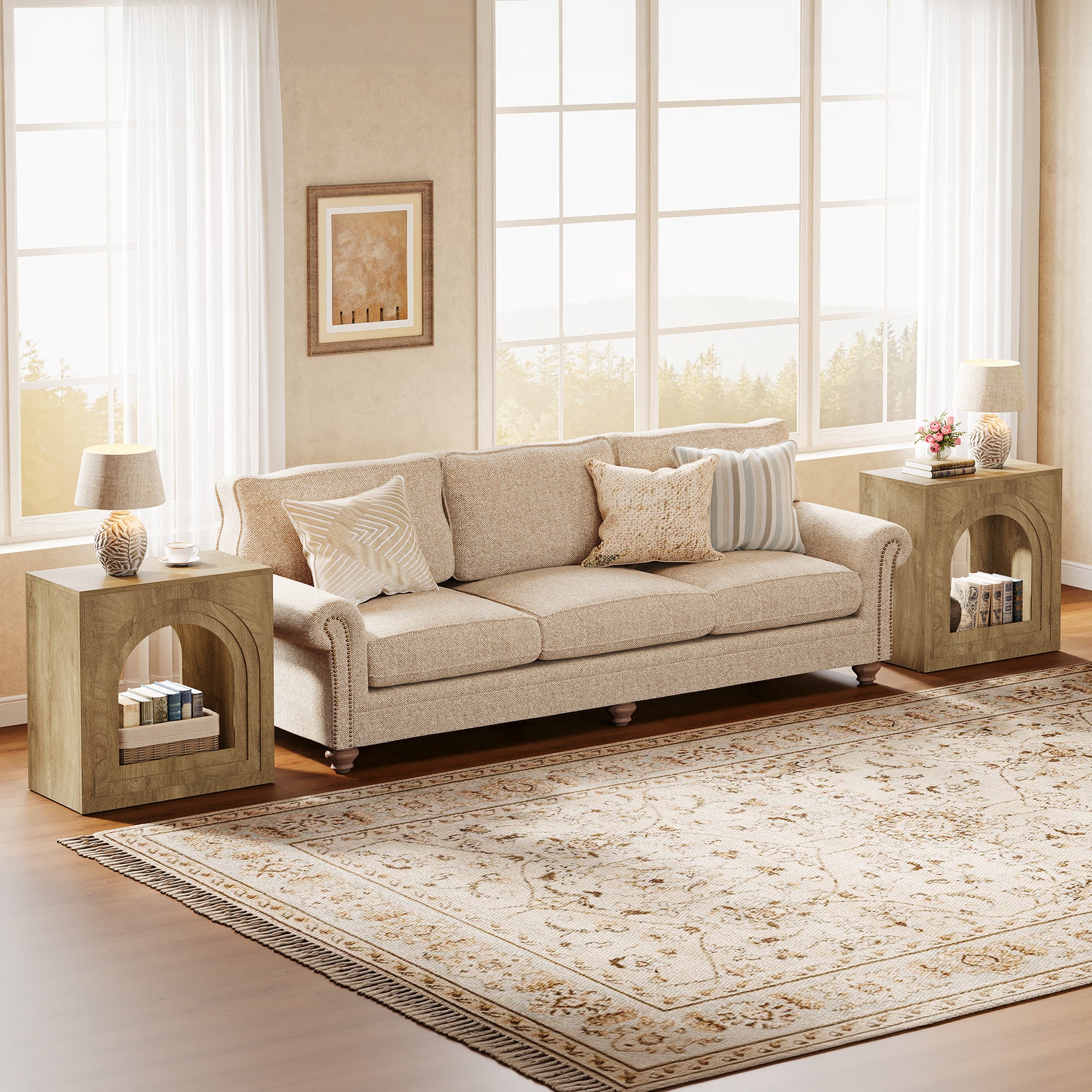 Tribesigns 2-Tier Square End Table, Farmhouse Side Table with Arched Shelf