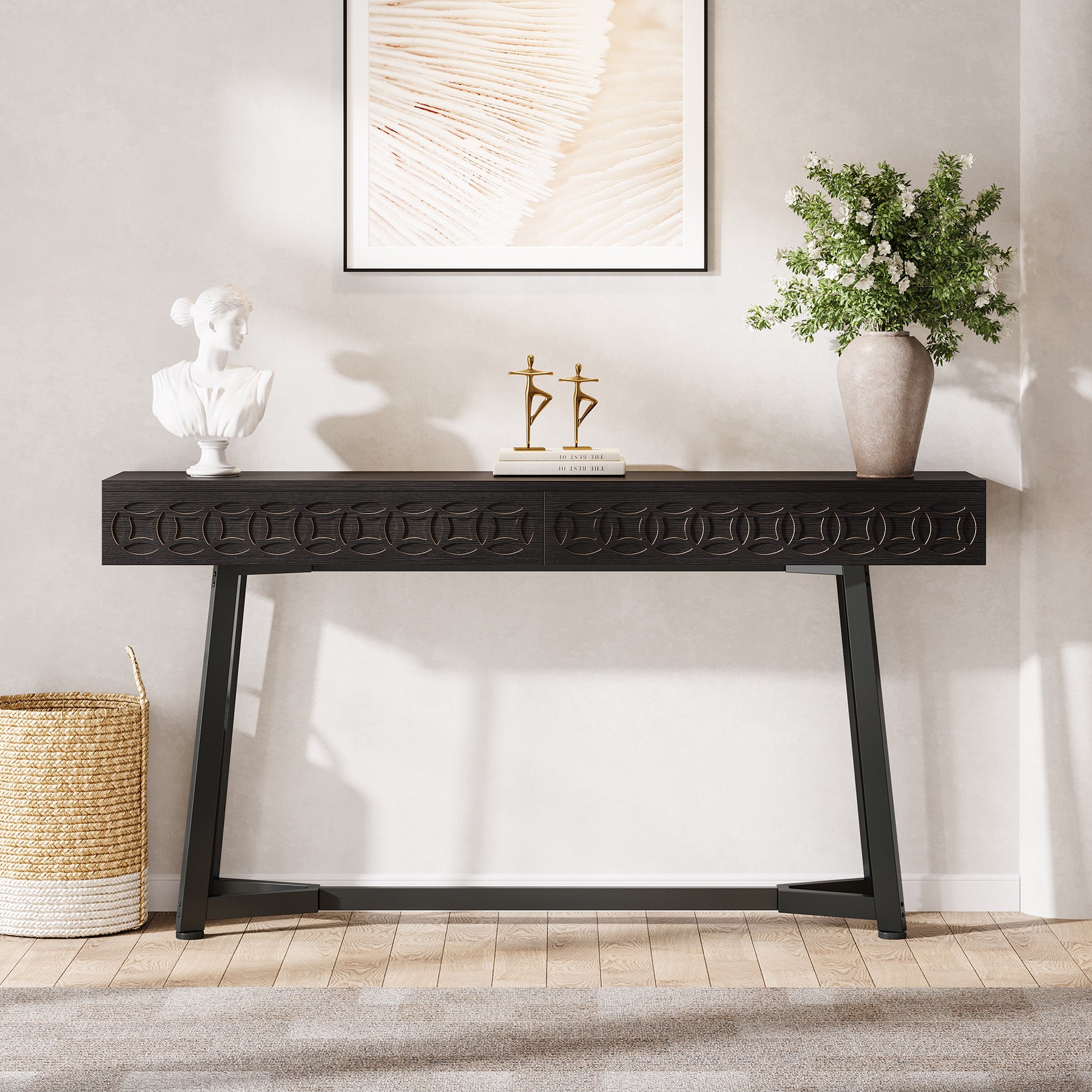 55" Console Table, Modern Sofa Entryway Table with 2 Drawers Tribesigns