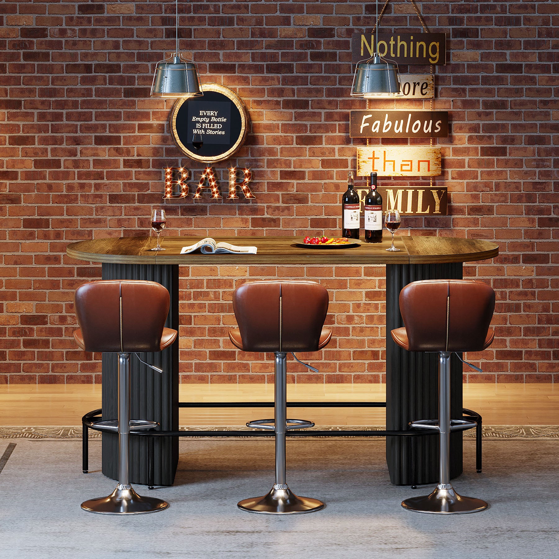 Modern Bar Table, Oval Counter Height Pub Dining Table with Metal Footrest
