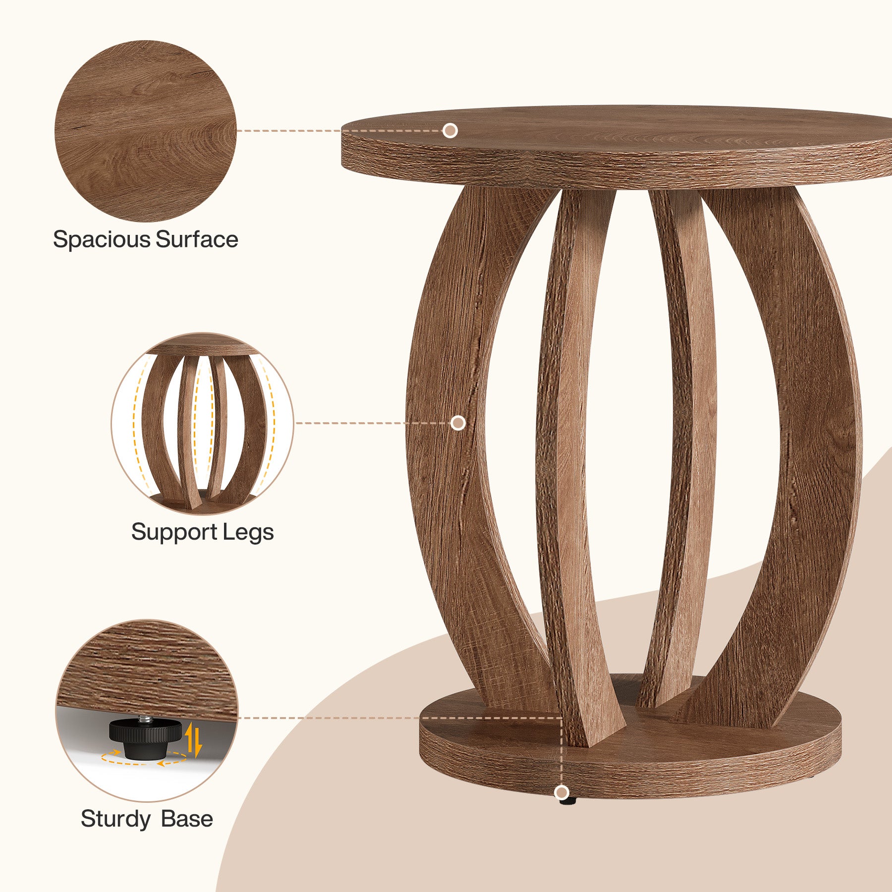 Round End Table, Accent Side Table with Storage for Small Space