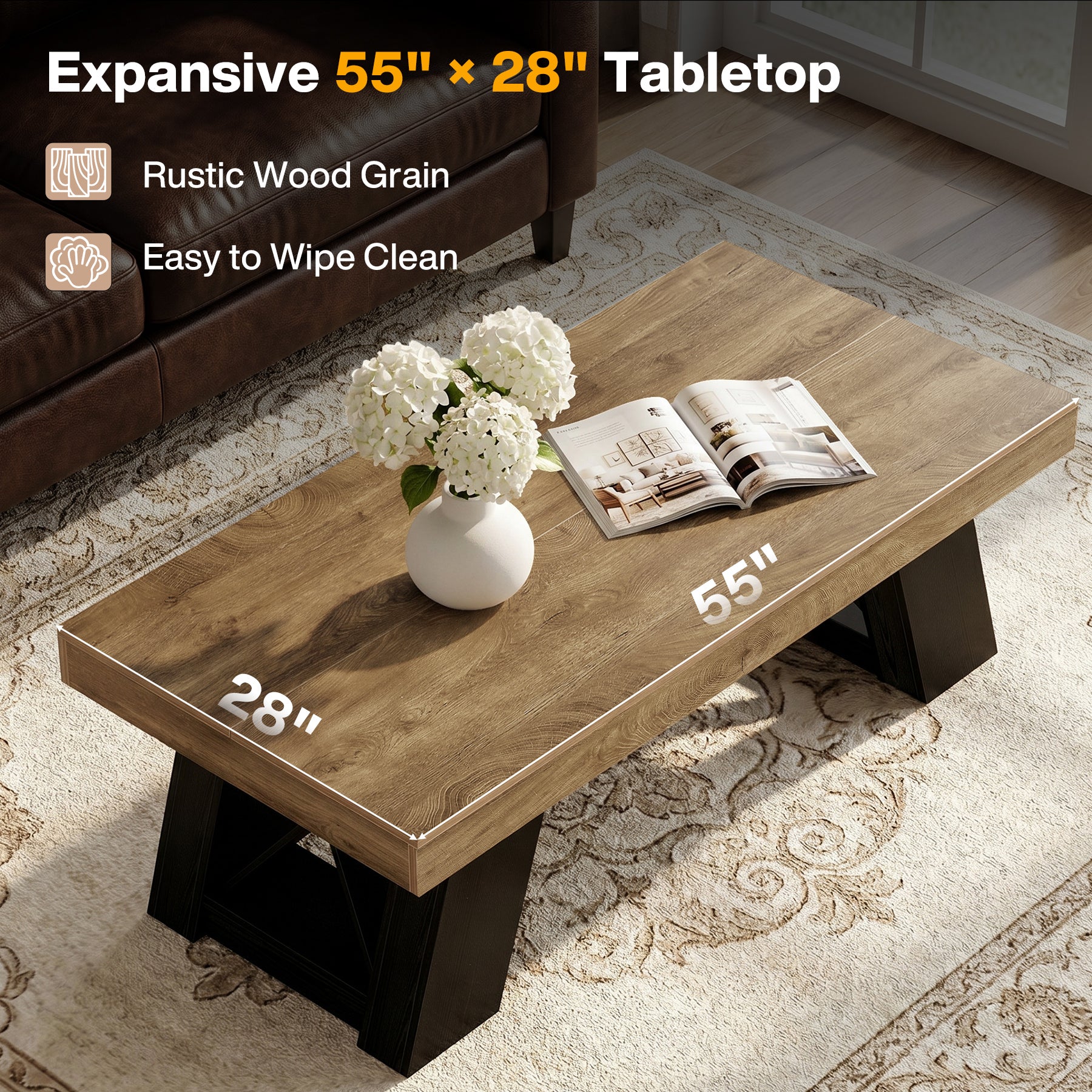 Tribesigns 55-Inch Large Coffee Table, Thick Top X-Frame Table for Living Room