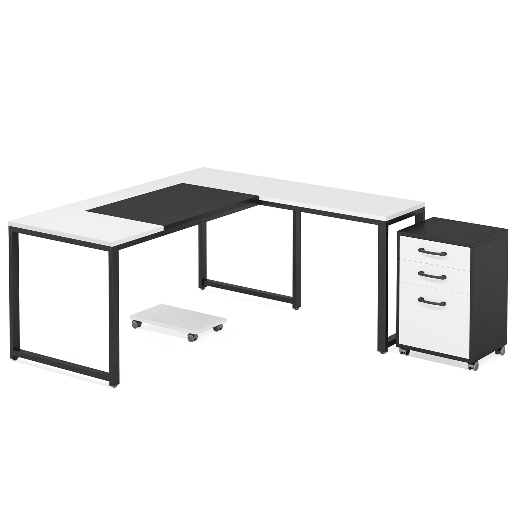 L-Shaped Computer Desk, 63" Executive Desk with Mobile File Cabinet