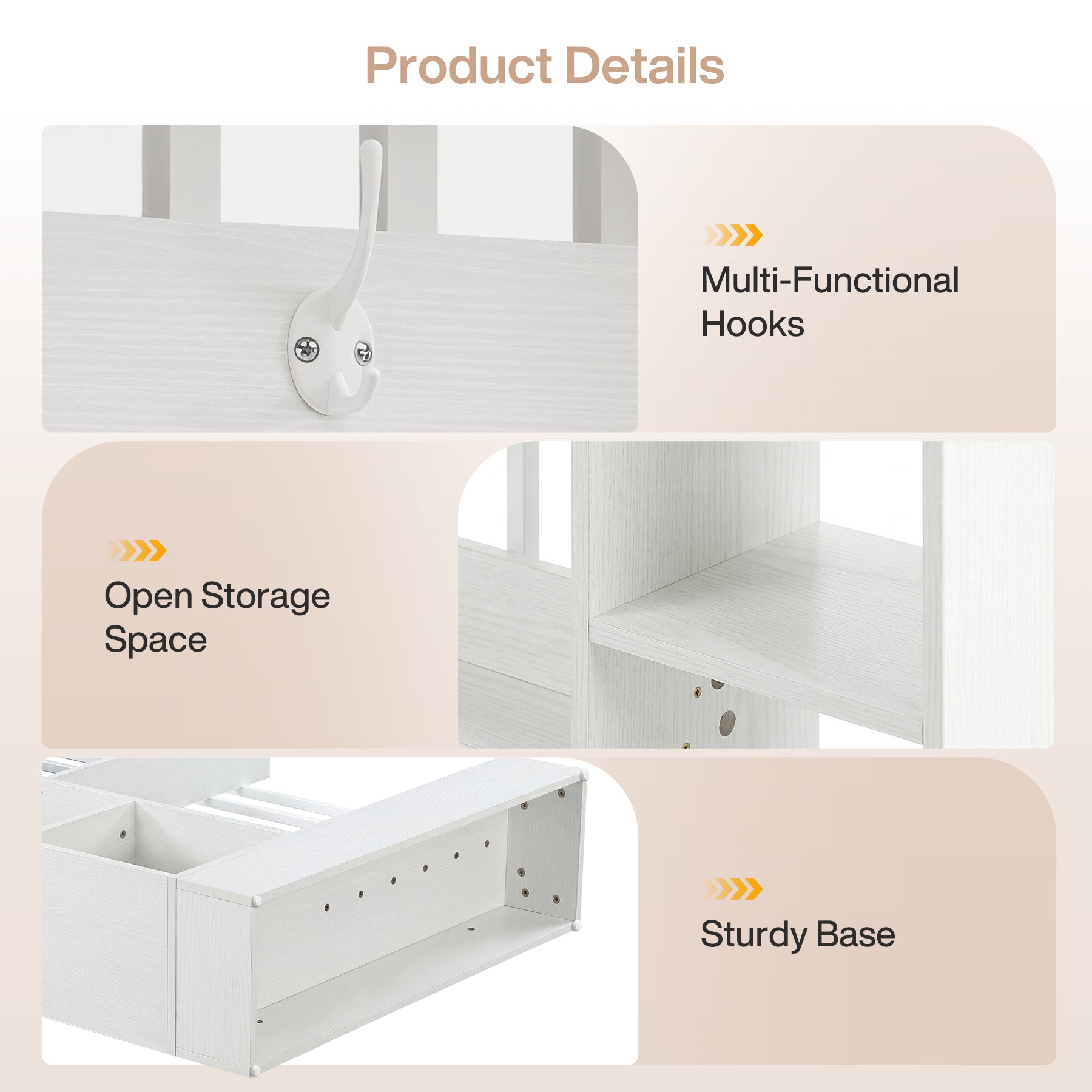 71" Wall Room Divider, Wood Freestanding Wall Partition Bookcase with Coat Hooks