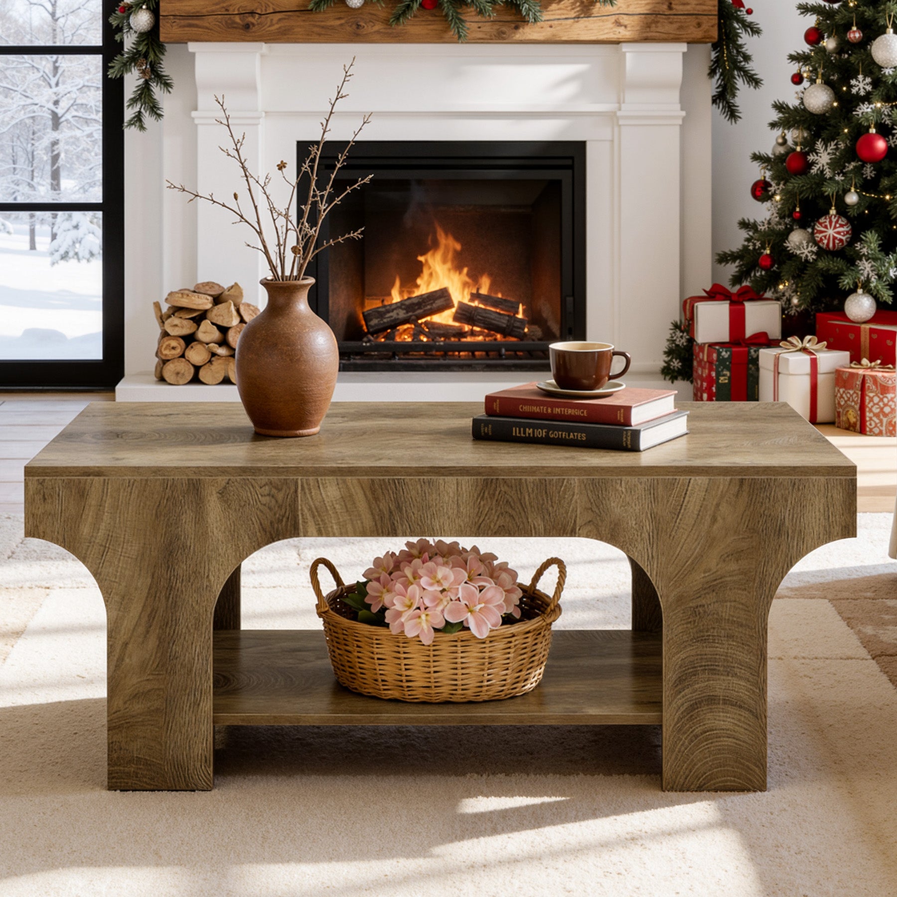 Tribesigns 47.24" Coffee Table, 2-Tier Farmhouse Center Table for Living Room