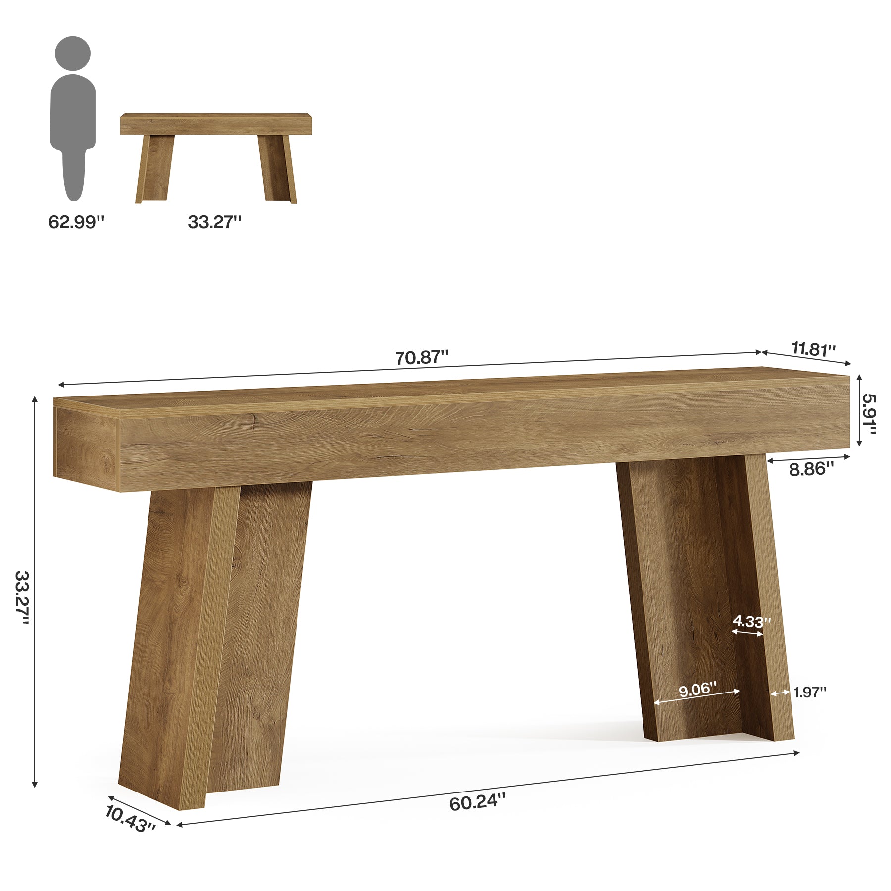 70.9" Console Table, Farmhouse Narrow Entryway Table Behind The Couch Tribesigns