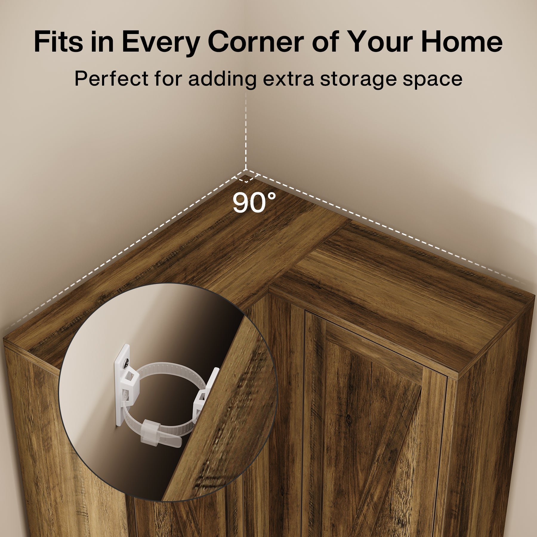 70.8" Corner Bookcase, Farmhouse Corner Storage Cabinet with Doors