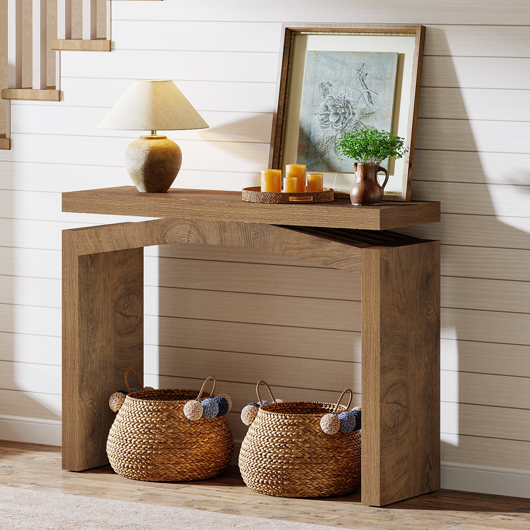 40" Farmhouse Console Table, Narrow Entryway Sofa Table with Hollow Design for Hallway, Foyer, or Living Room