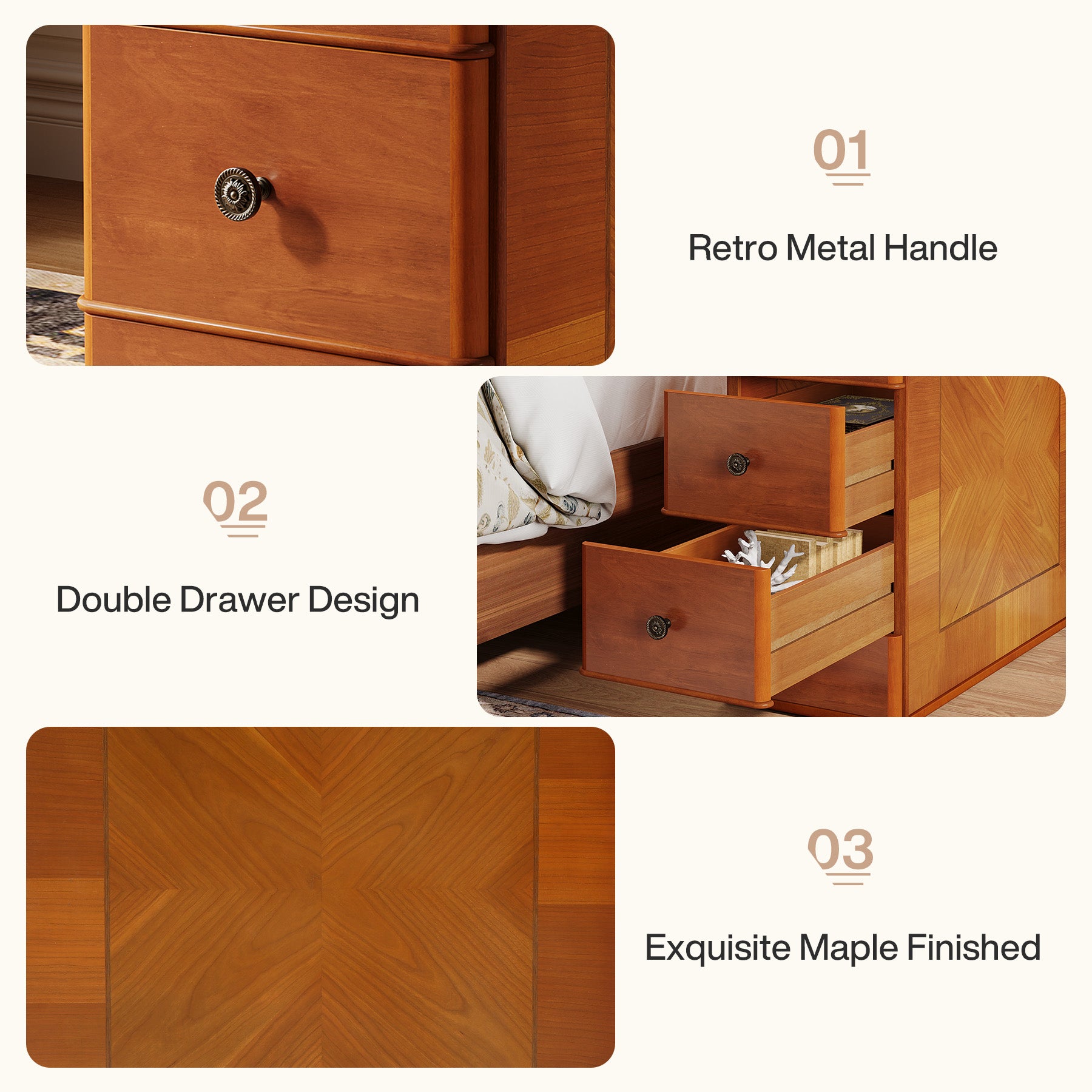 Narrow Side End Table Nightstand with 2 Drawers, No Assembly Required