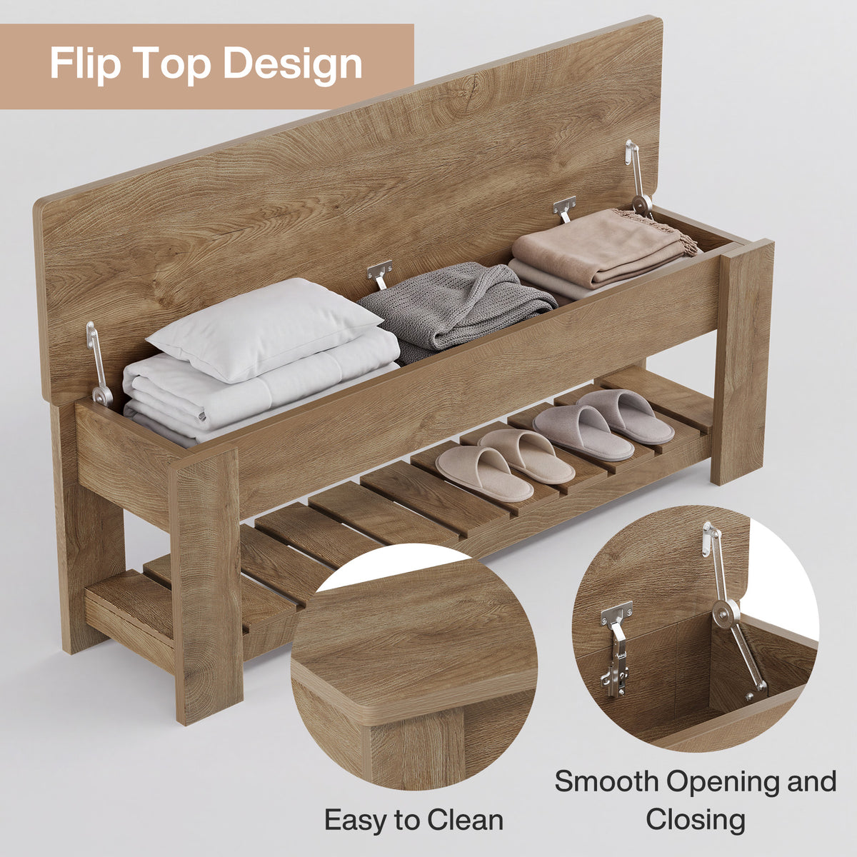 55.12" Lift Top Entryway Bench with Shoe Rack and Hidden Storage