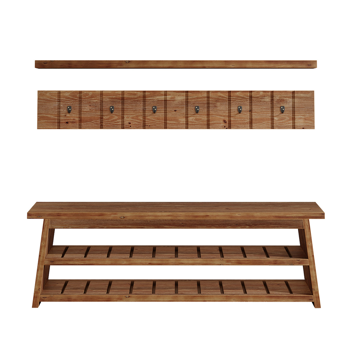 3-Piece Solid Wood Entryway Set, 63" W Coat Rack Set with Bench
