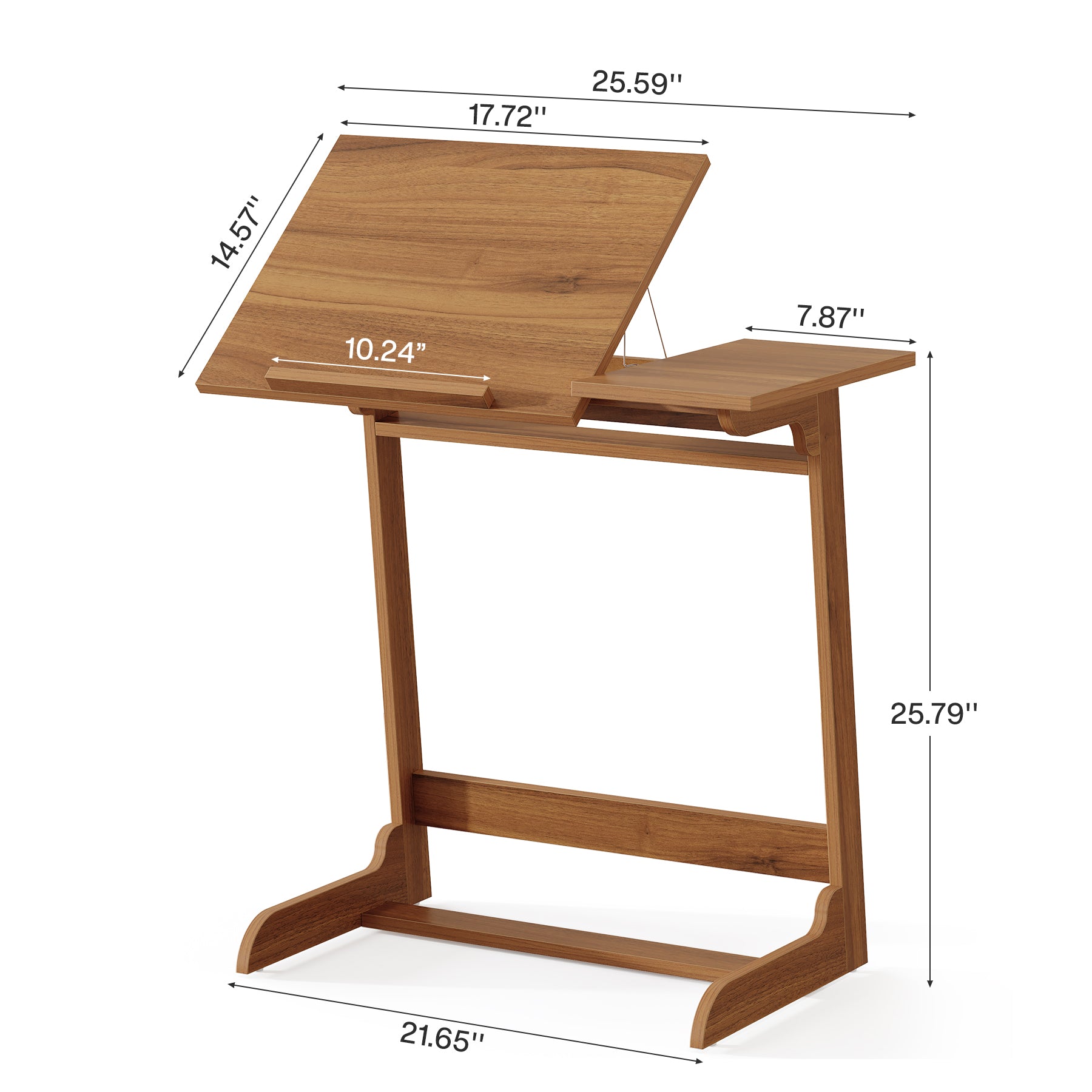 C-Shaped End Table, 25" Side Table With Tiltable Board For Living Room