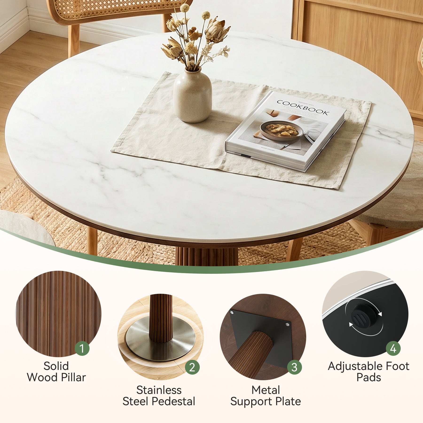 31.5" Conference Table for 2-4, Round Meeting Room Table with Sintered Stone Tabletop