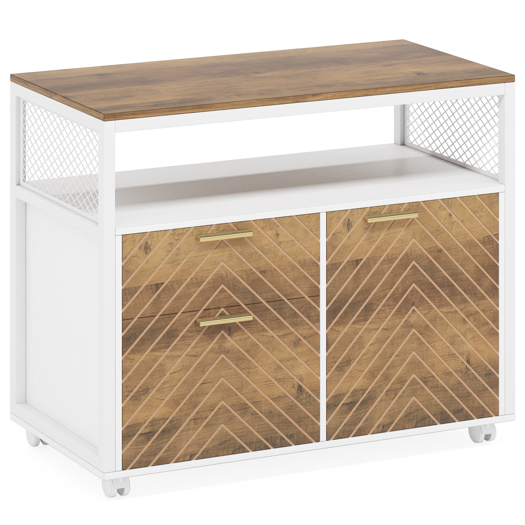 Lockable File Cabinet Printer Stand with Drawers & Caster